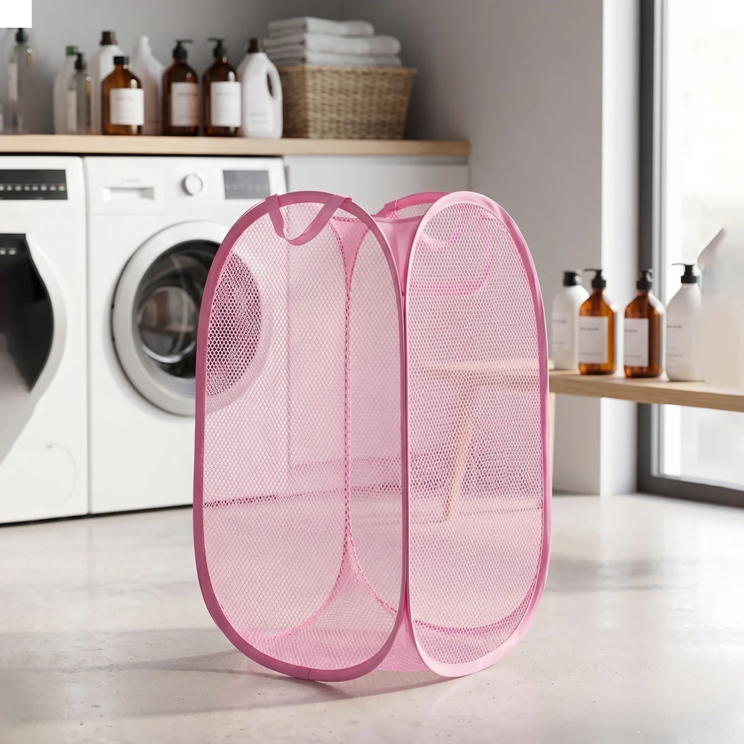 Foldable Mesh Laundry Basket Lightweight Clothes Hamper (1Pc, 32x32x58cm) - Image 7