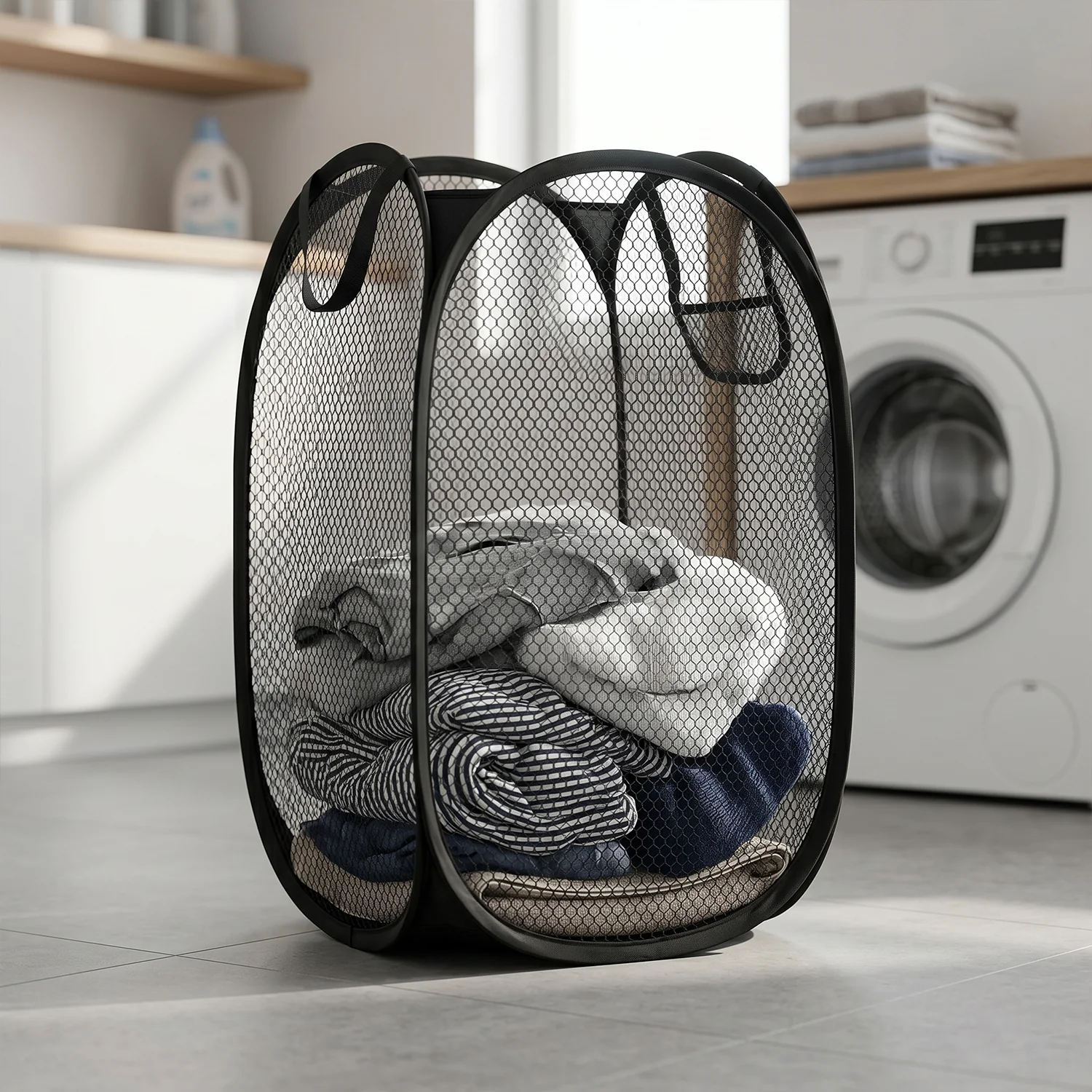 Foldable Mesh Laundry Basket Storage Hamper Bag (1 Pc, 34x34x57 Cm) - Image 3