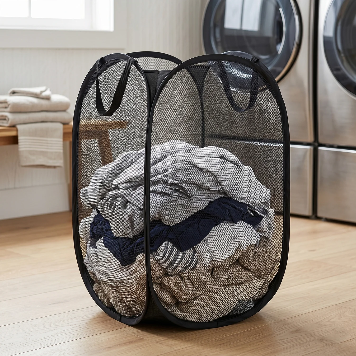 Foldable Mesh Laundry Basket Storage Hamper Bag (1 Pc, 34x34x57 Cm) - Image 5