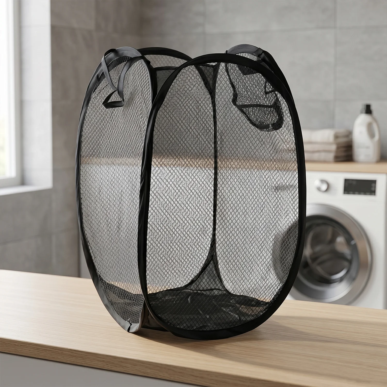 Foldable Mesh Laundry Basket Storage Hamper Bag (1 Pc, 34x34x57 Cm) - Image 6