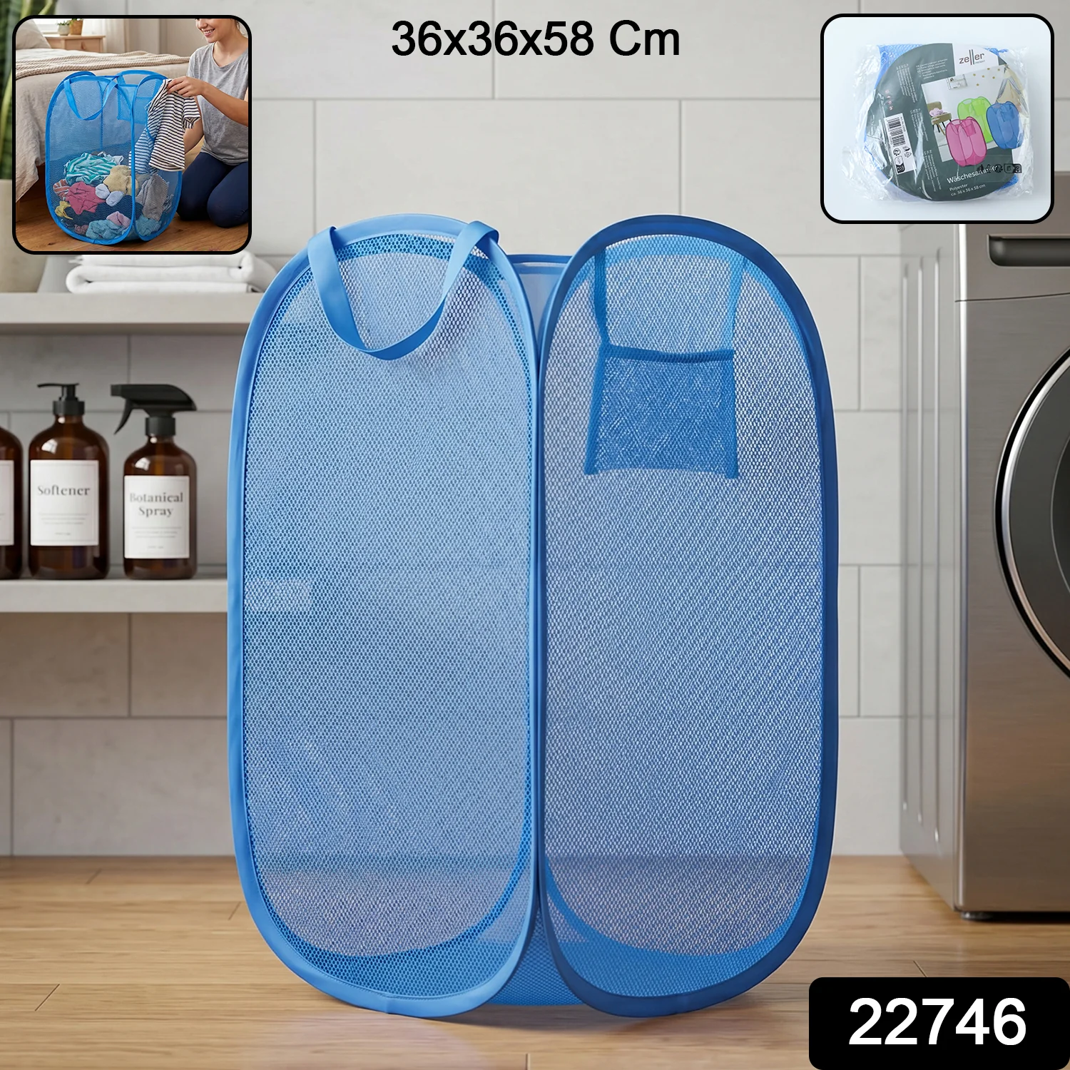 Foldable Mesh Laundry Basket with Handles Large Clothes Hamper (1 Pc,36x36x58cm) - Image 2