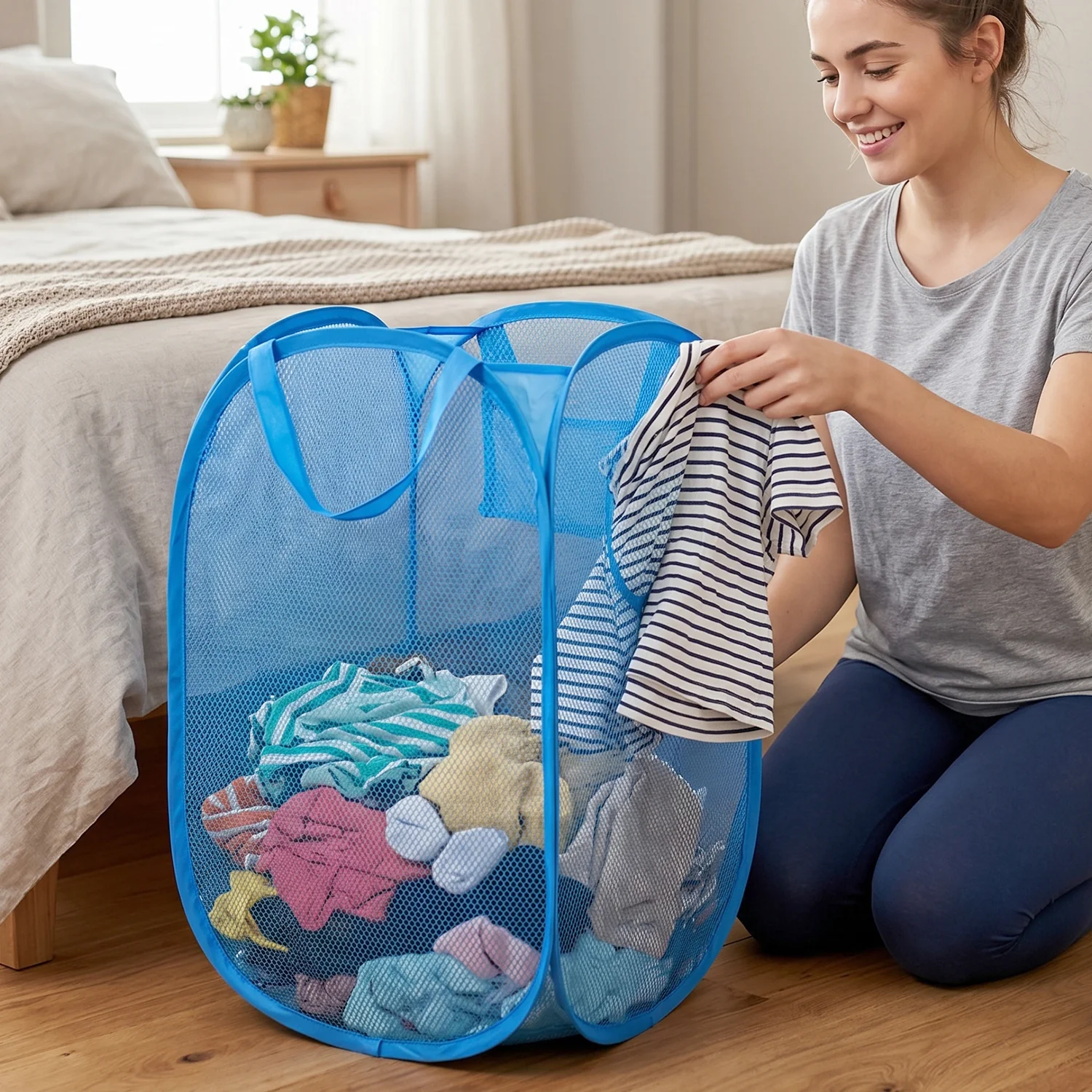 Foldable Mesh Laundry Basket with Handles Large Clothes Hamper (1 Pc,36x36x58cm) - Image 3