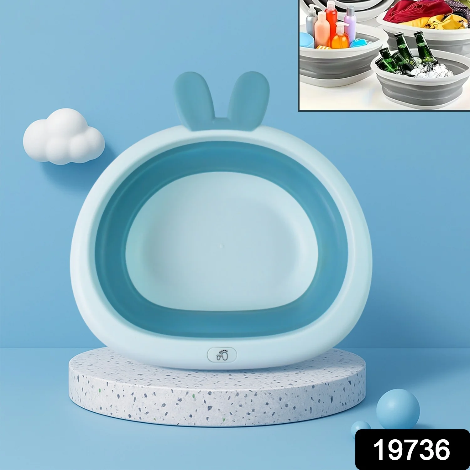 Foldable Multipurpose Collapsible Basin with Bunny Ear Handle - Image 2