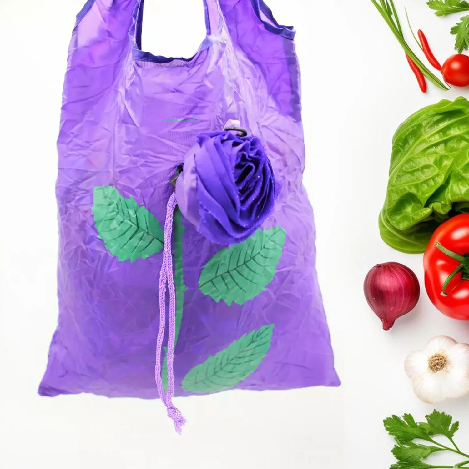 Foldable Nylon Shopping Bag (Rose Design): Reusable, Eco-Friendly (1 Pc) - Image 3