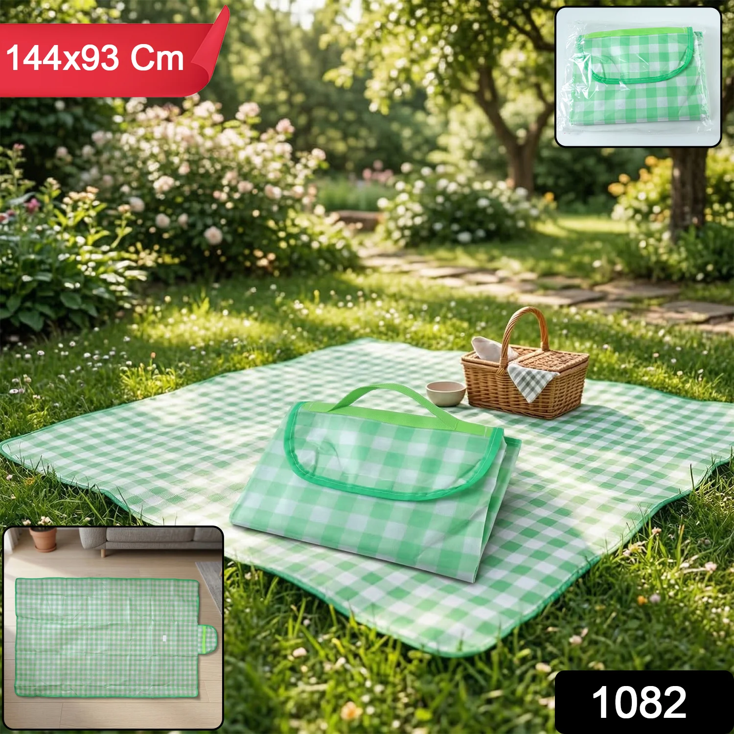 Foldable Picnic Mat with Carry Handle (1 Pc, 144x93 Cm) - Image 2