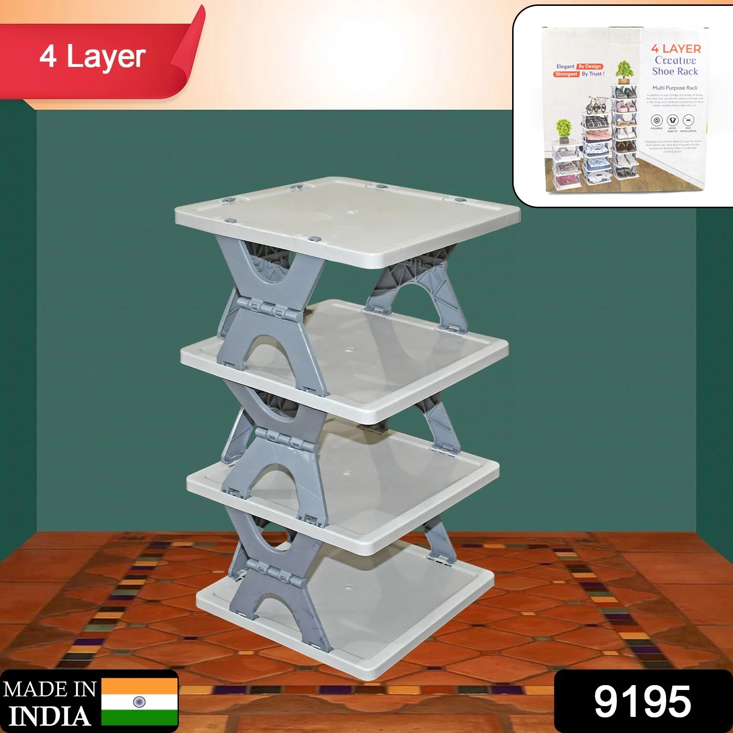 Foldable Shoe Rack (1 Pc, 4 Layers): Space-Saving, Entryway Storage - Image 2