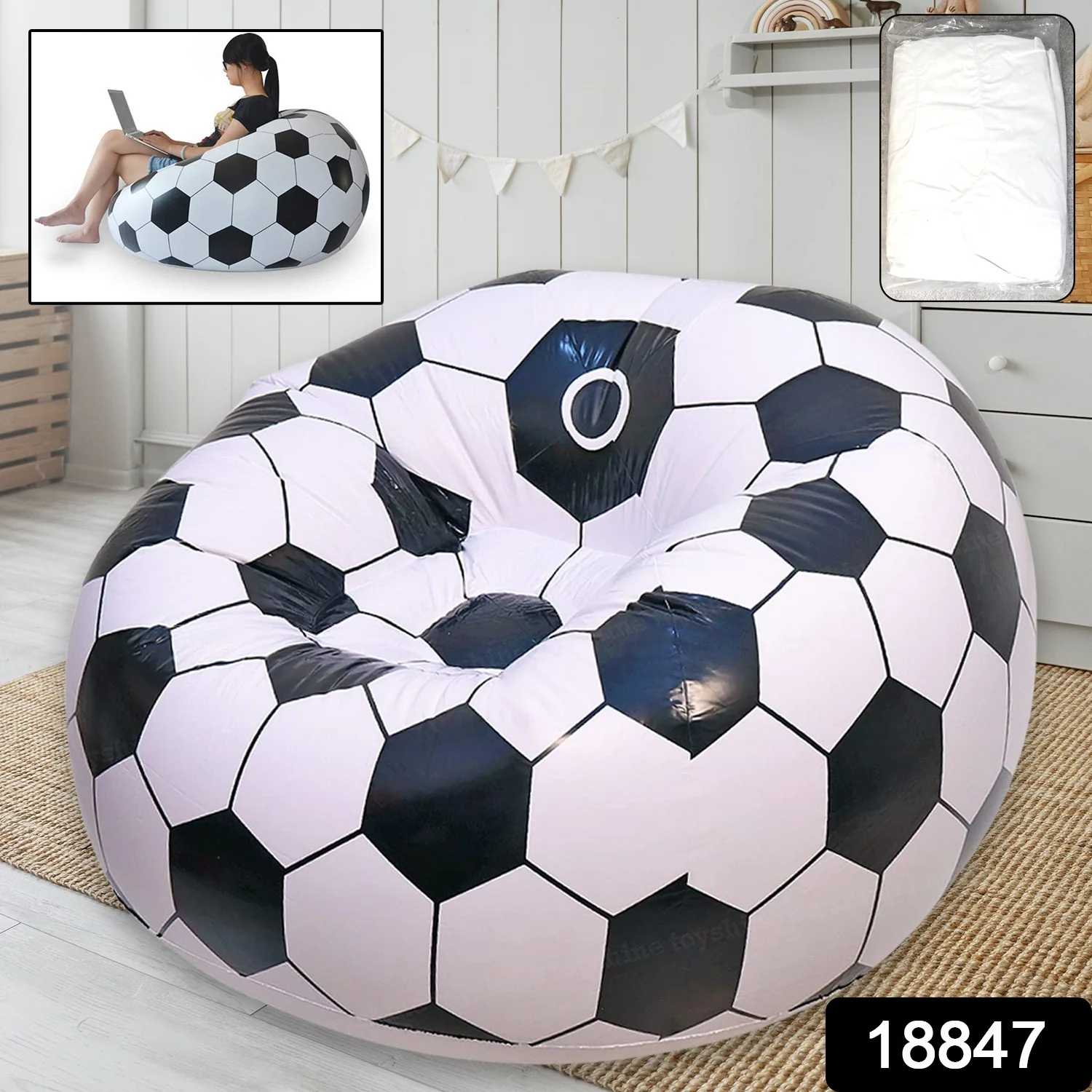 Foldable Cartoon Style Folding Chair Ball Chair Sofa for Adults Kids 110×80 cm - Image 2