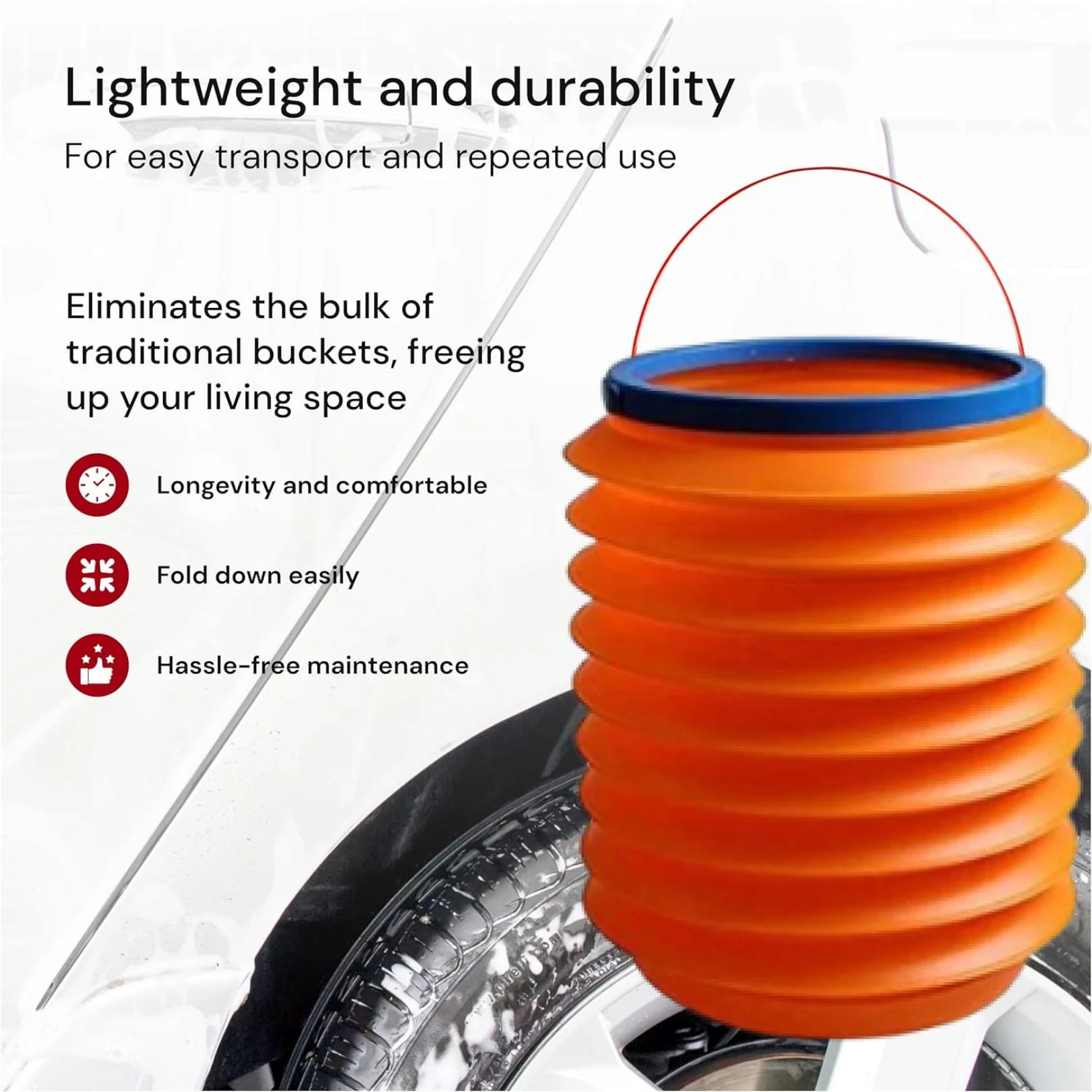 Foldable Storage Bucket , Water Container & Dustbin Multiuse Bucket For Home , Car & Kitchen Use Bucket - Image 2