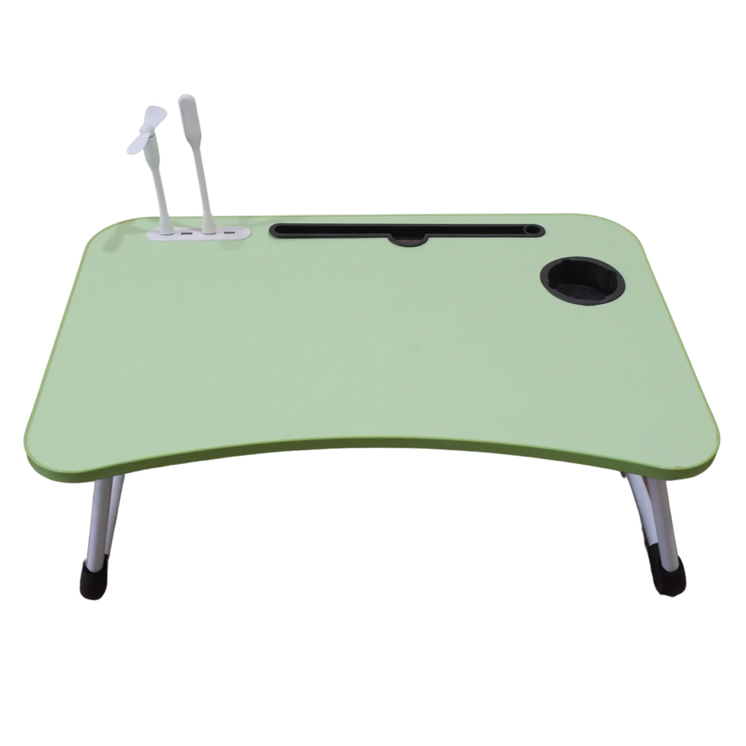 MultiPurpose Study Table Foldable Portable Notebook Bed Lap Desk Tray Stand Reading Holder with Coffee Cup Slot, Drawer, Fan, USB Cable & Light for Breakfast, Reading & Movie Watching (1 Pc Mix Color) - Image 3