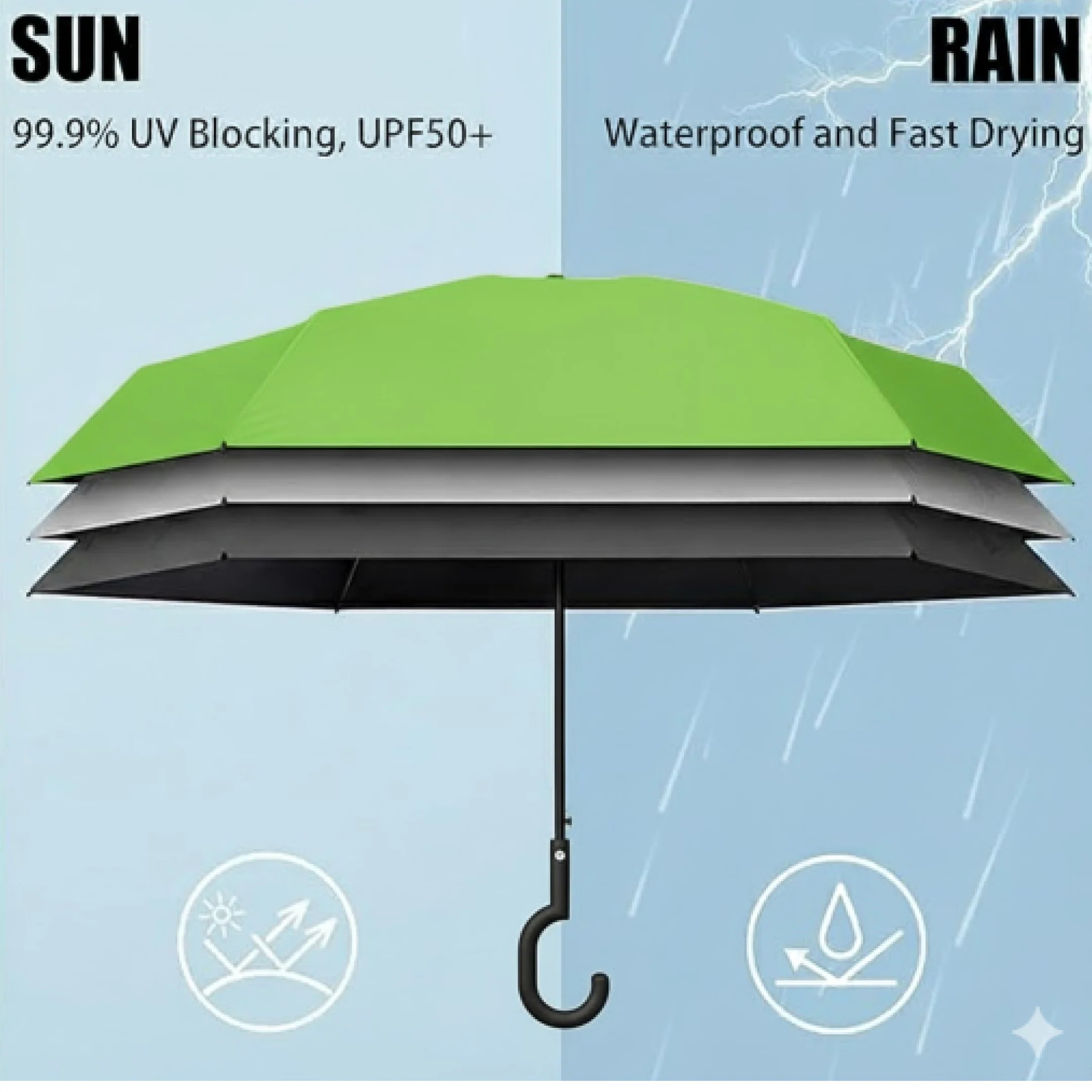 Foldable UV & Rain Umbrella with C-Shaped Handle – Kids (1 Pc / Mix Color) - Image 2