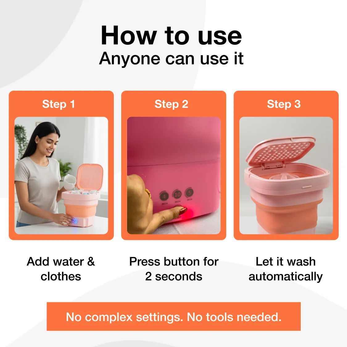 Portable Washing Machine, Foldable Washer and Dryer Combo (1 Set / Mix Color) - Image 7