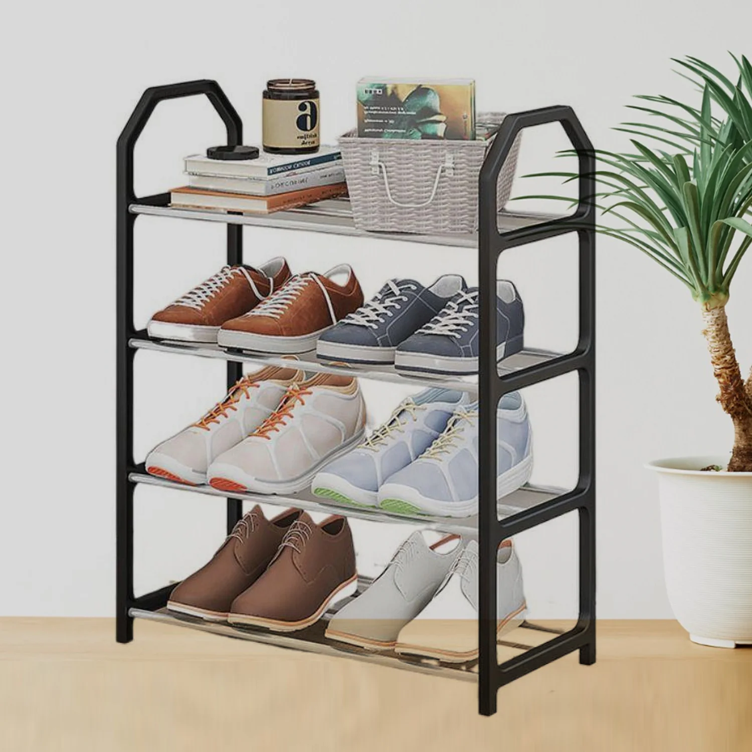 4 Layer Space‑saving Shoes Show Rack Folding Shoe Rack (1 Pc) - Image 4