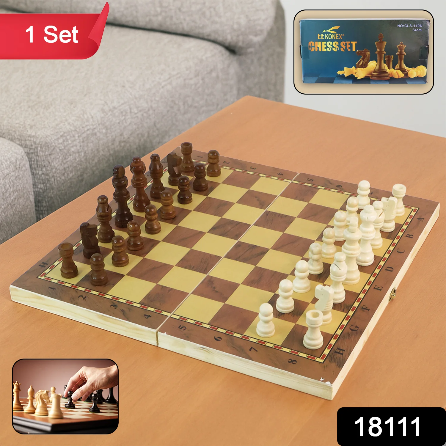 Foldable Wooden Chess Board Set (30 × 30 Cm / 1 Set) - Image 2