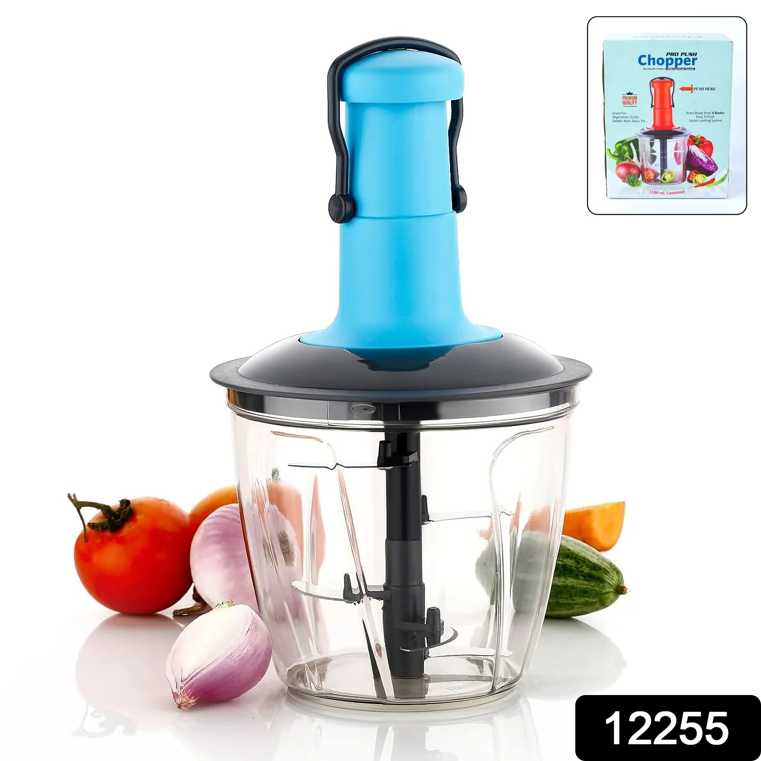 6 Blades Manual Hand-Press Vegetable Chopper (1100 ML / Mix Color) - Image 2
