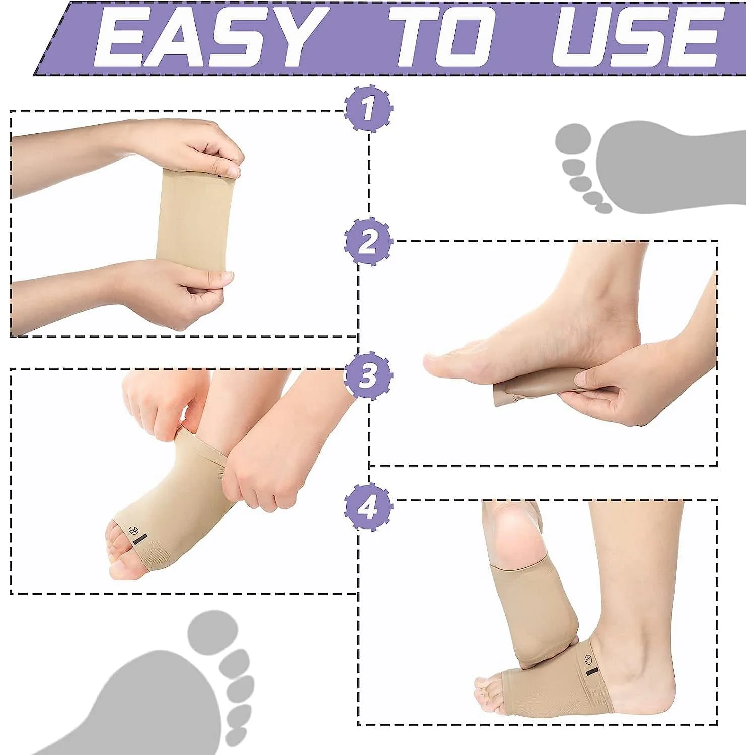 Foot Arch Support for Men & Women | Medial Arch Support for Flat Feet Correction Sleeve with Cushion | Plantar Fasciitis Leg Foot Pain Relief Product | Foot Care for Orthopedic Shoes Slippers, (1 Pair) - Image 6