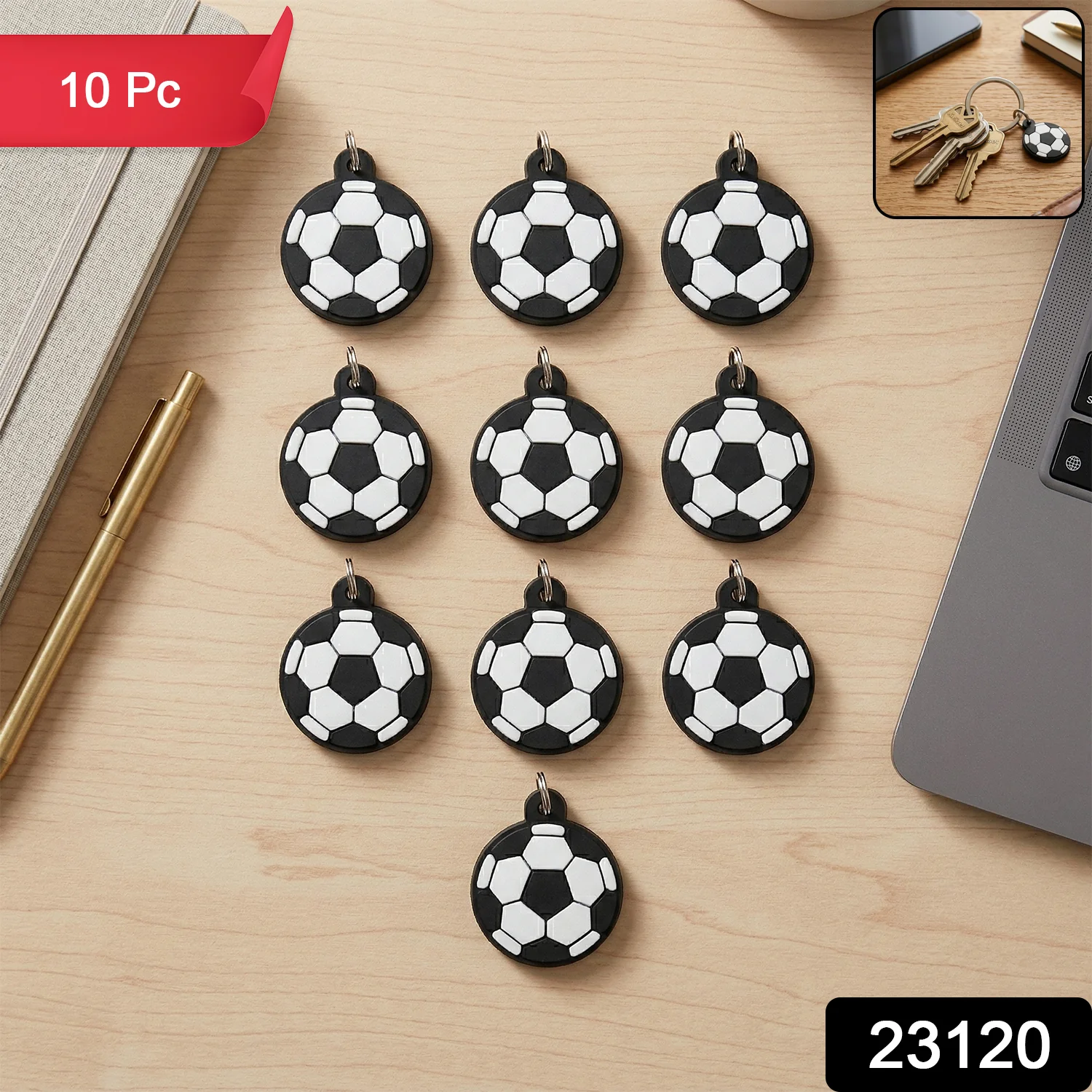 Football Design Shape Bag Charm Keychain Set (10 Pc) - Image 2