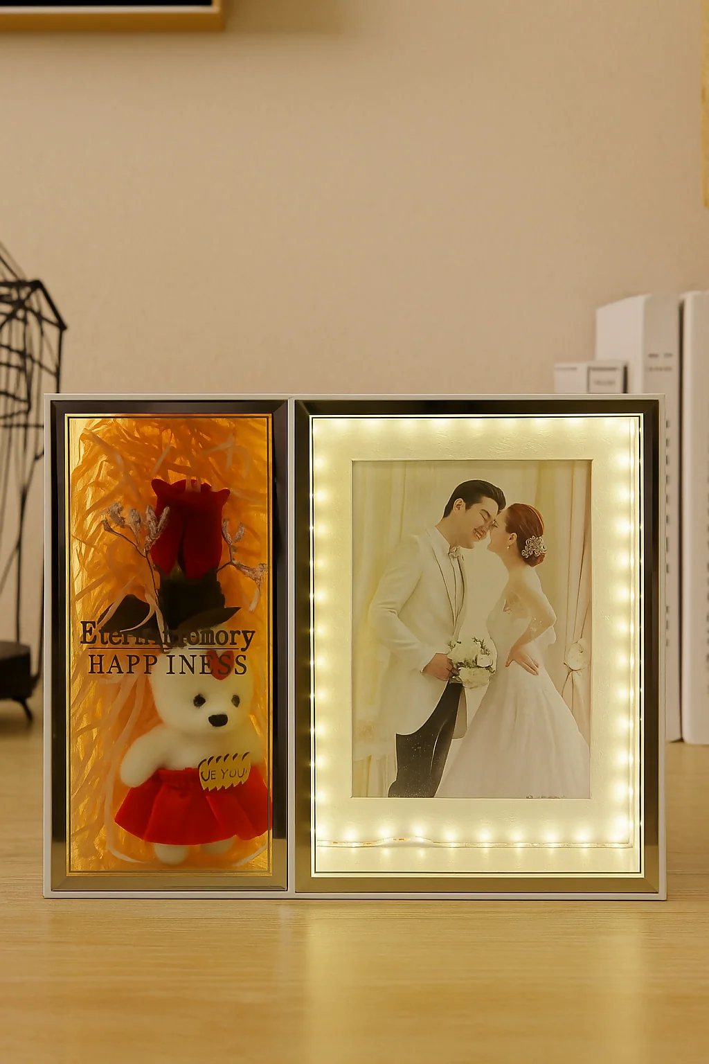 Couple Gift photo Frame with Red Rose, Mini Teddy Bear & Customizable Photo Slot - Image 2