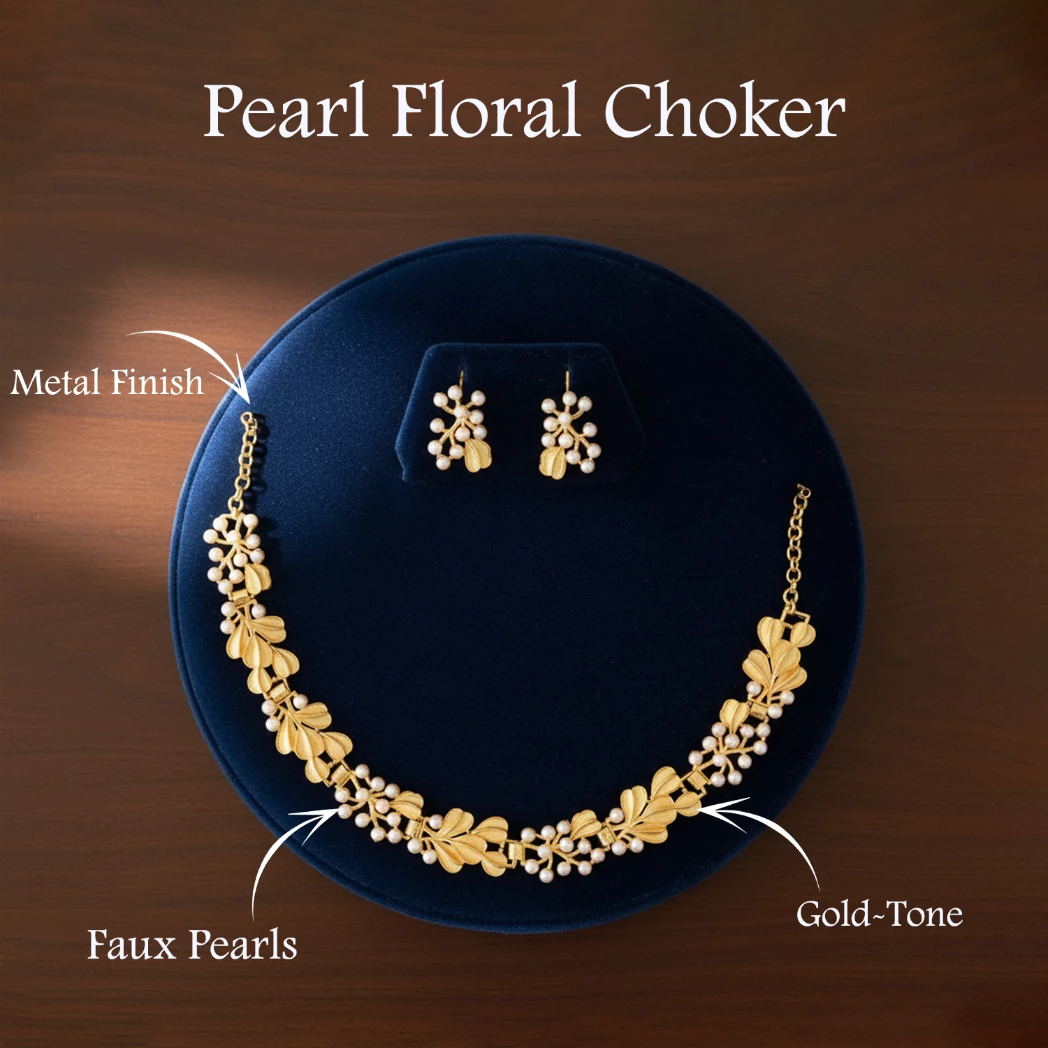 Four-Strand Faux Pearl Choker with Gold-Tone Floral Pendant - Image 4