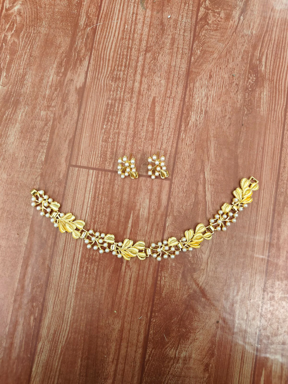 Four-Strand Faux Pearl Choker with Gold-Tone Floral Pendant - Image 5