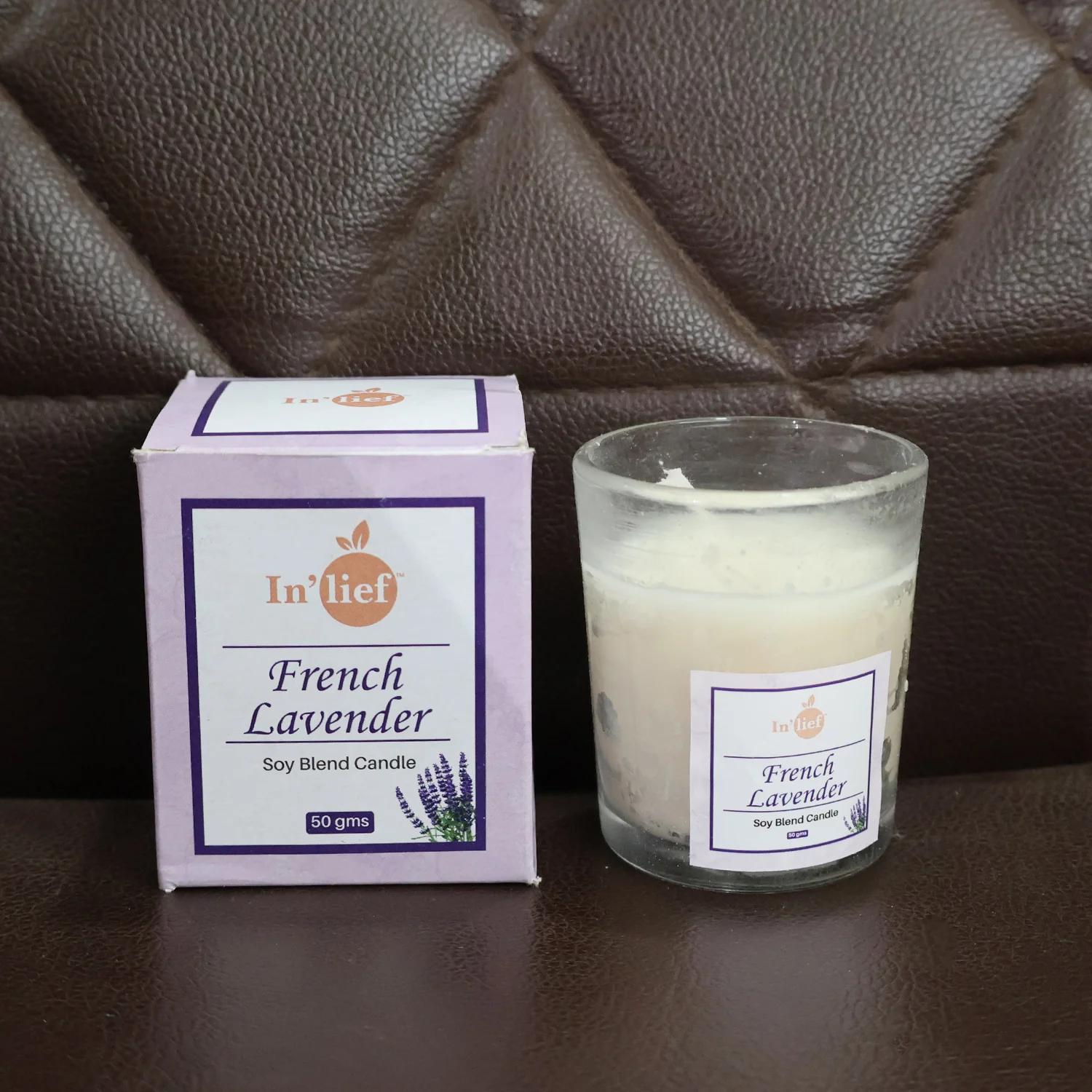 In'lief French Lavender Soy Blend Scented Candle in Glass Jar (50GM / 1 Pc) - Image 7