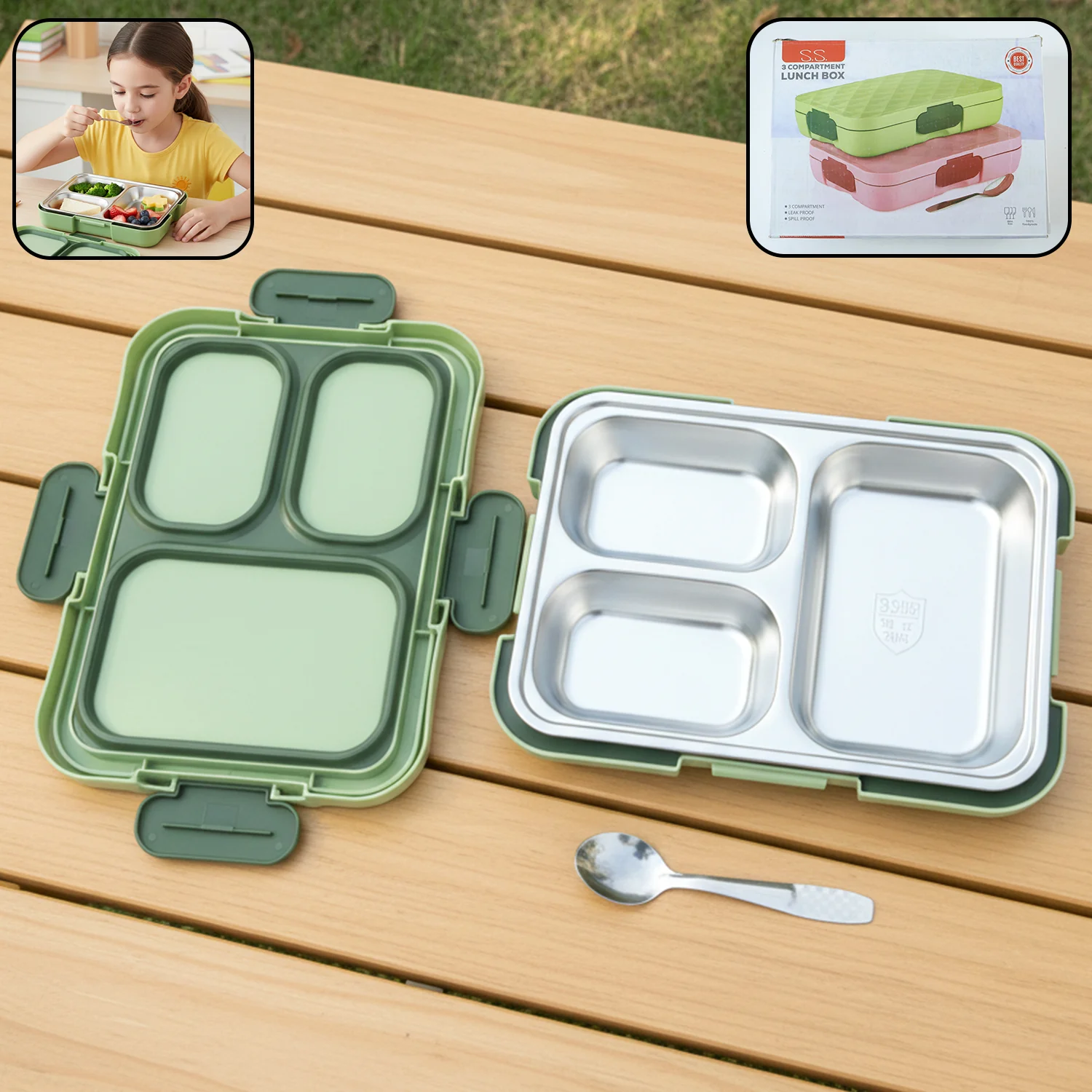 Fresca Stainless Steel 3 Compartment Lunch Box (1 Pc) - Image 3