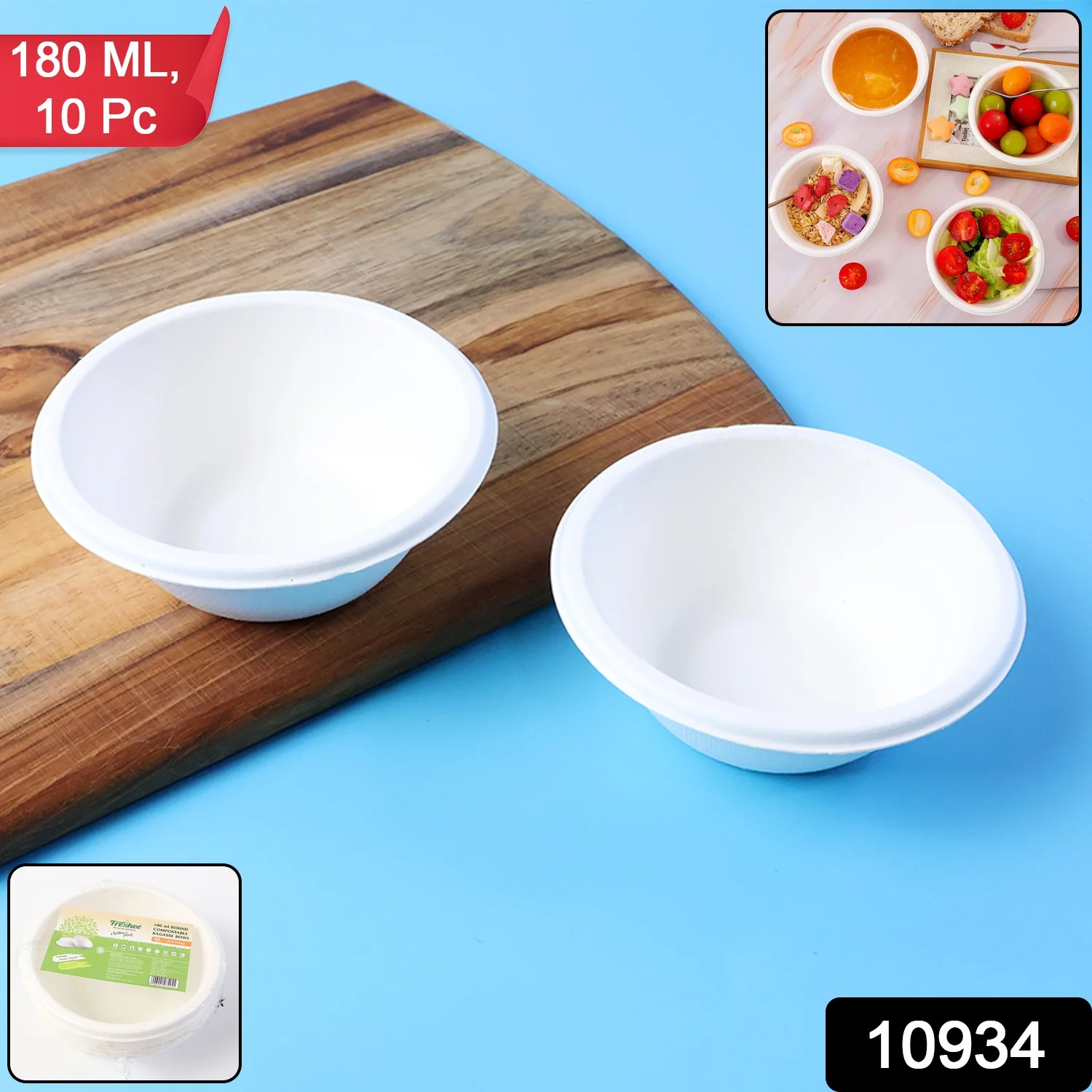 Freshee 180 ml Round Compostable Bagasse Bow (10 Pc) - Image 2