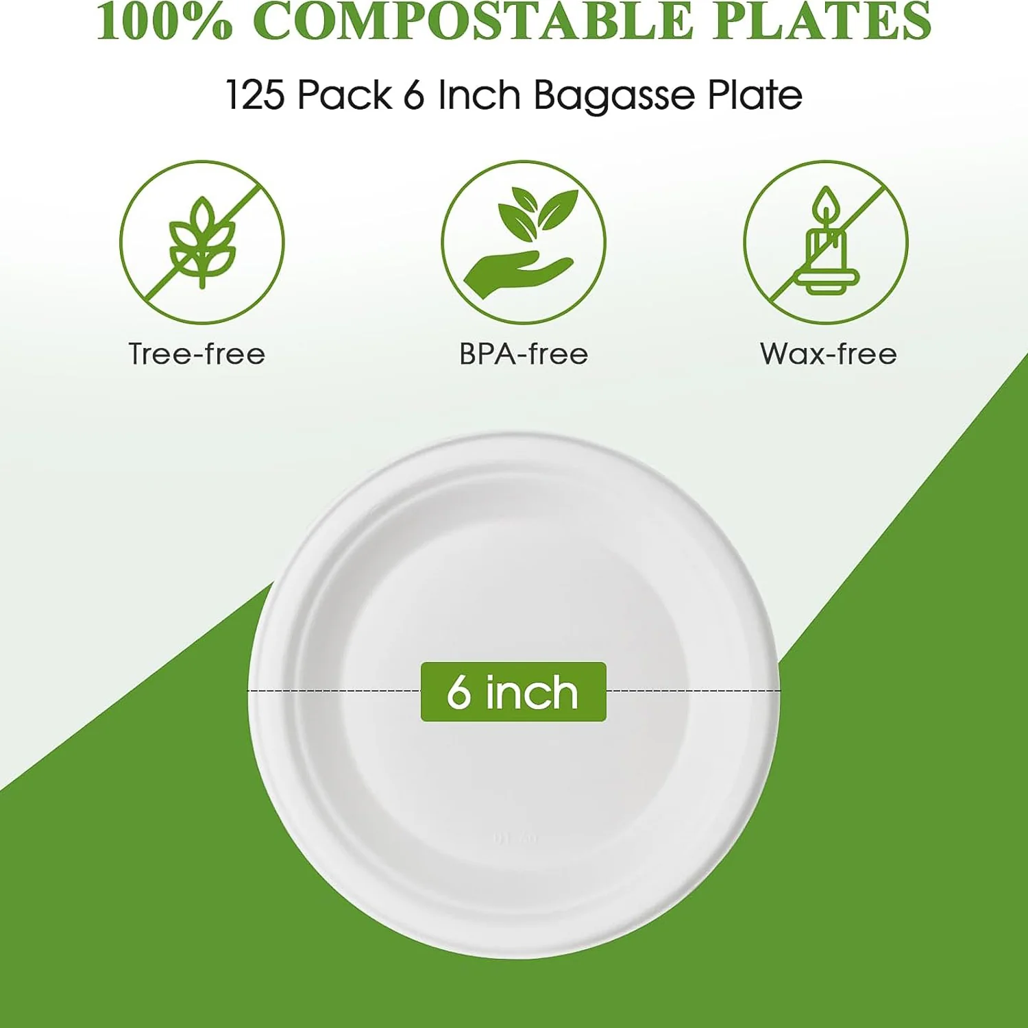 Freshee 6 Inch Round Compostable Bagasse Plate (10 Pcs Pack) - Image 3