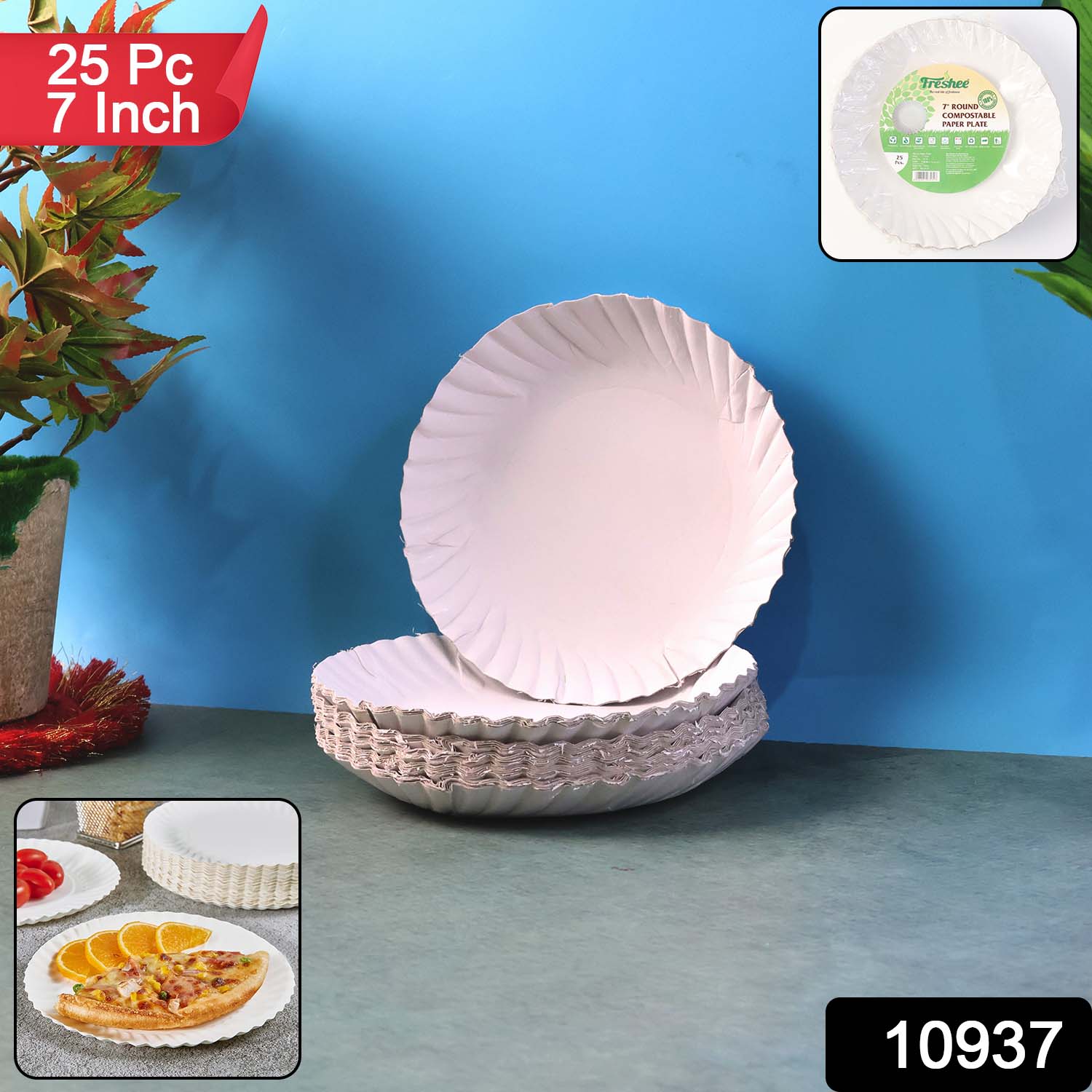 Freshee 7 Inch Round Compostable Paper Plate - 25 Pcs Pack - Image 2