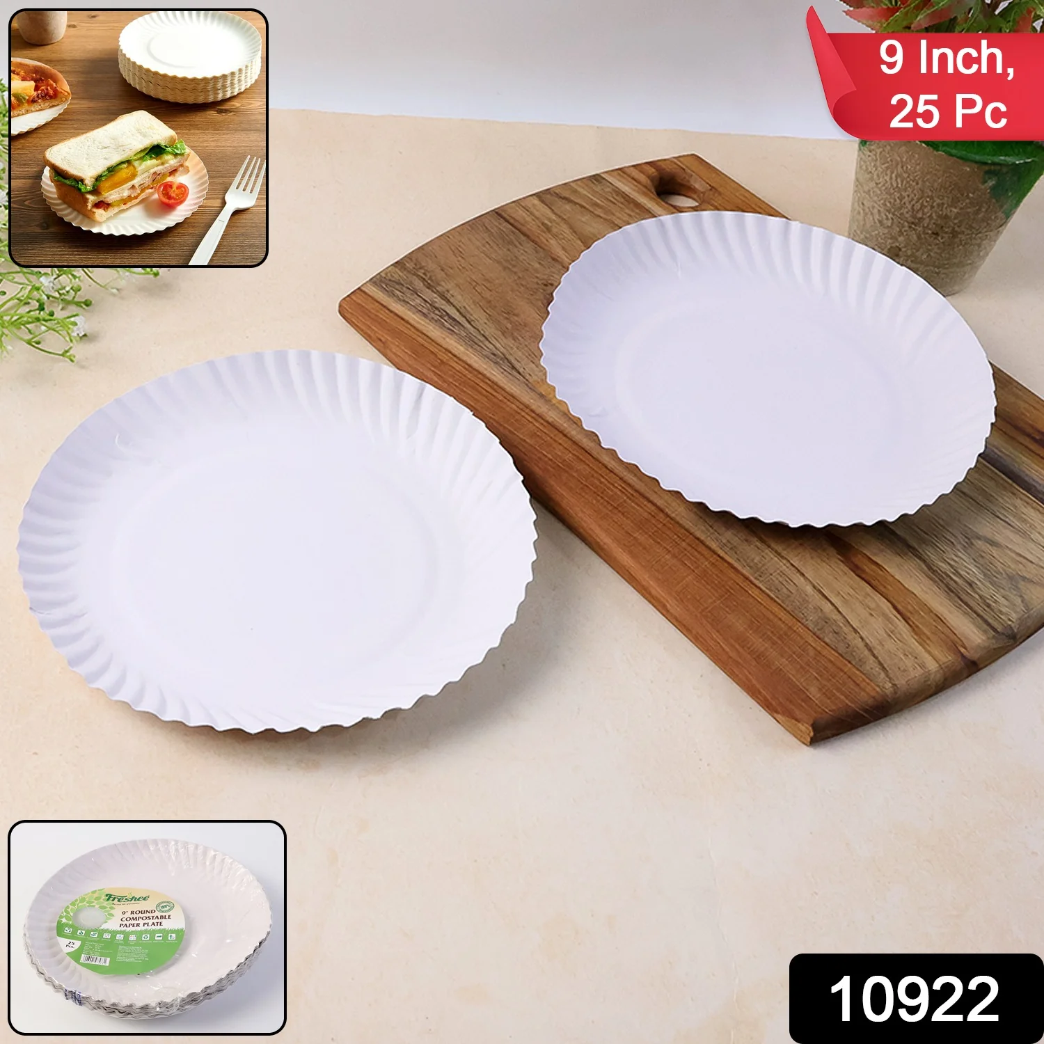 Freshee 9 Inch Round Compostable Paper Plate – 25 Pcs Pack - Image 2