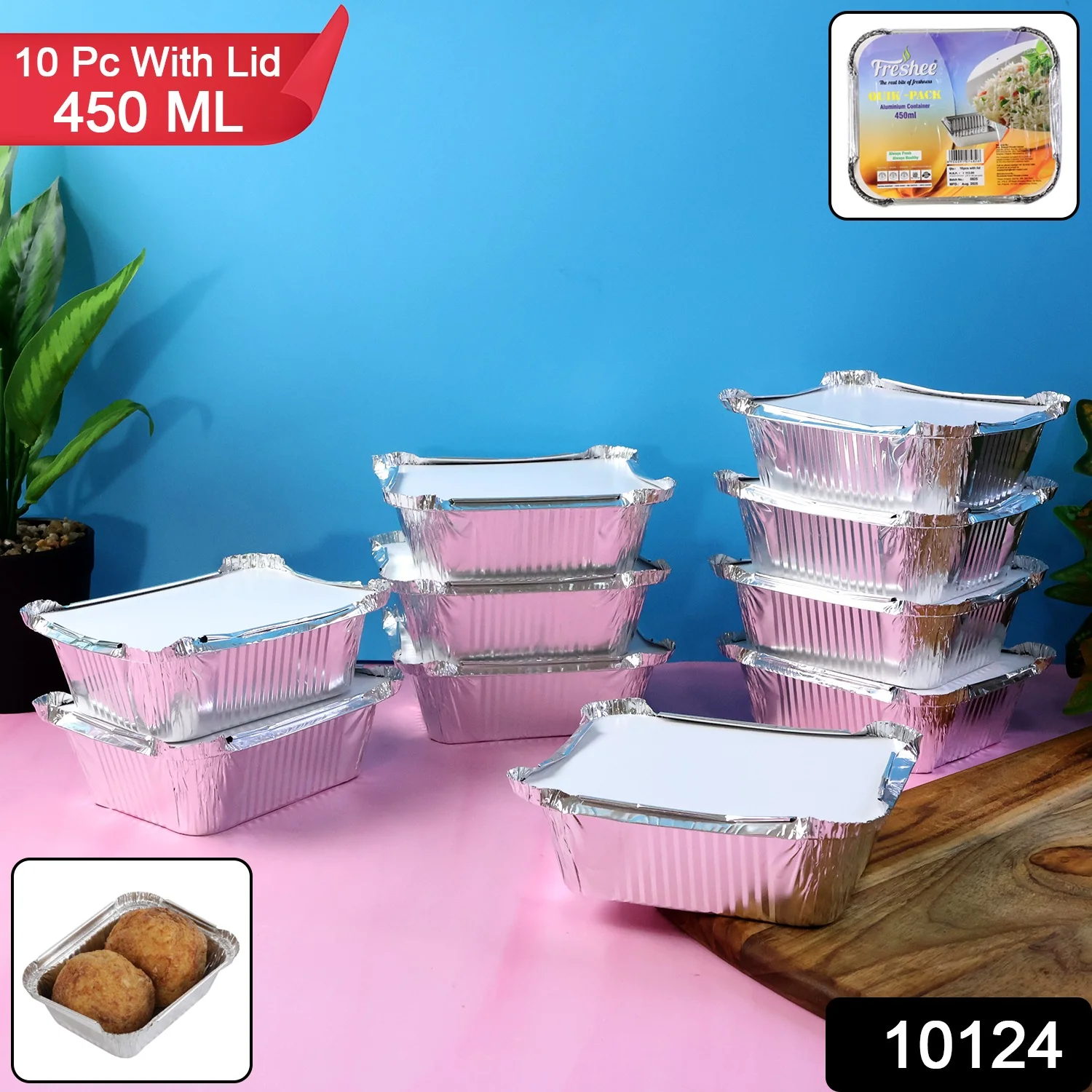Freshee Aluminium Food Container with Lid — 450 ml — 10 Pc - Image 2