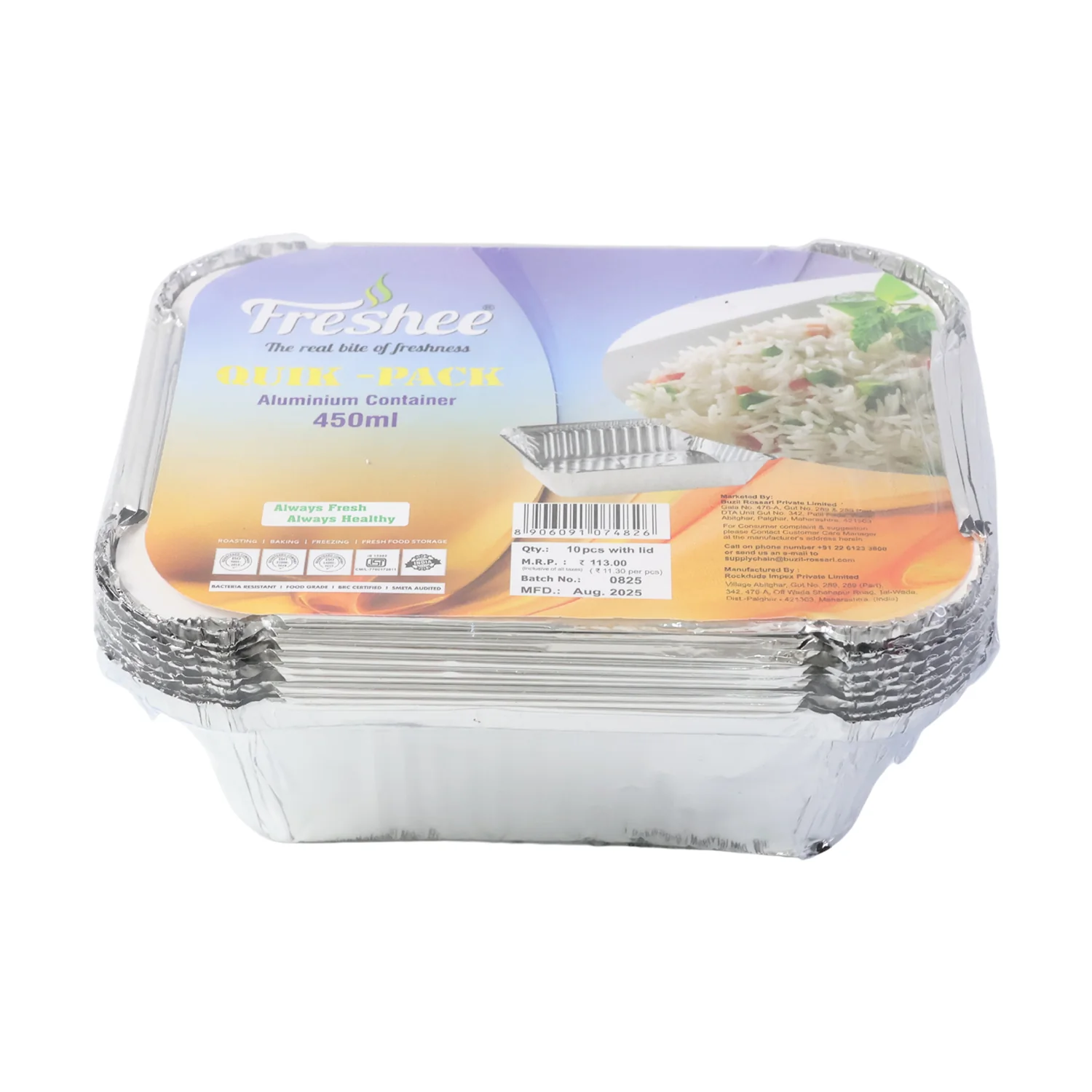 Freshee Aluminium Food Container with Lid — 450 ml — 10 Pc - Image 5