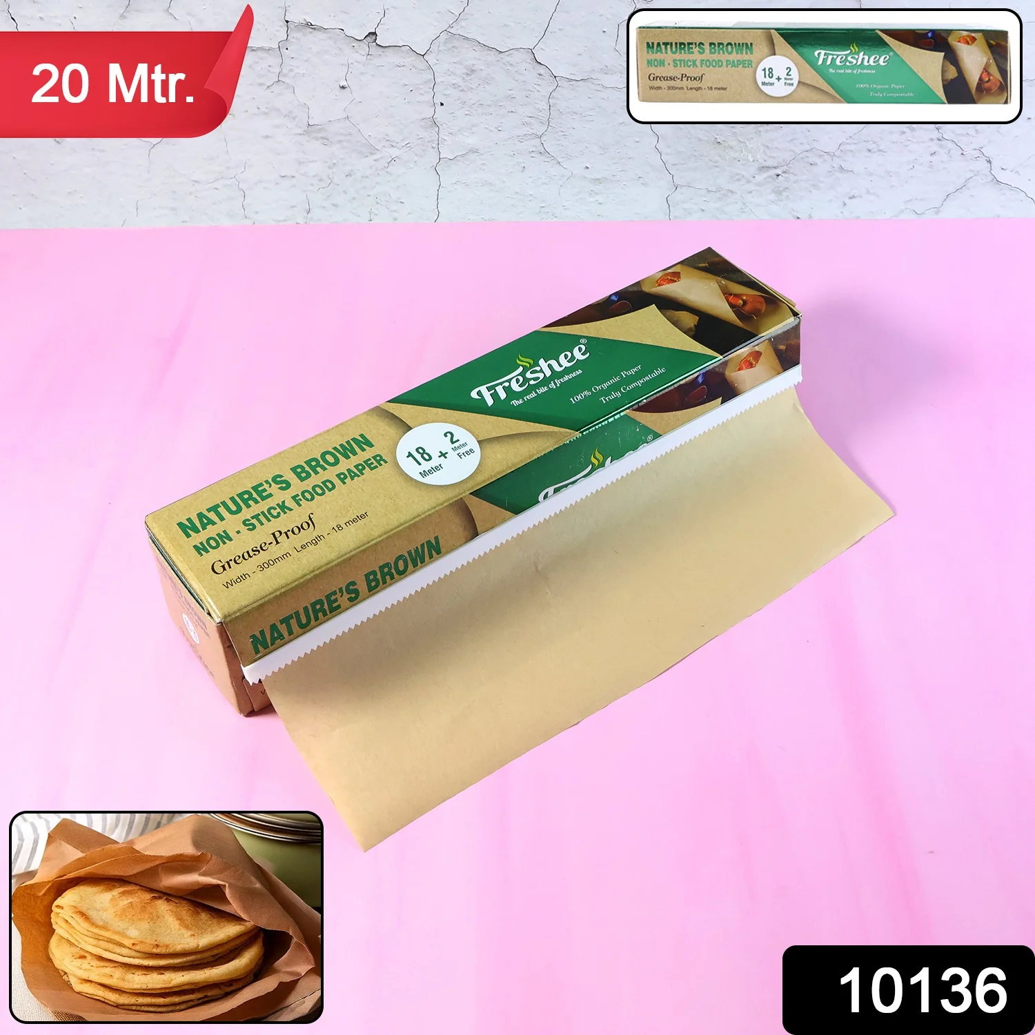 Freshee Nature’s Brown Non-Stick Food Paper 18 Meter + 2 Meter Free (Total 20 Meter) - Image 2
