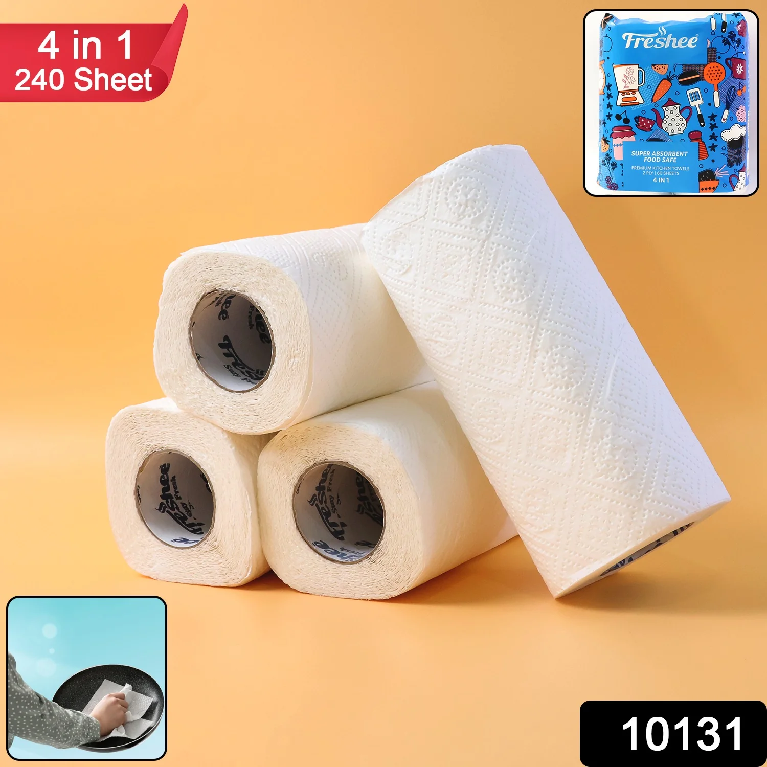 Freshee Super-Absorbent Kitchen Roll 4-in-1 Paper (4 Rolls × 60 Sheets = 240 Sheets) - Image 2