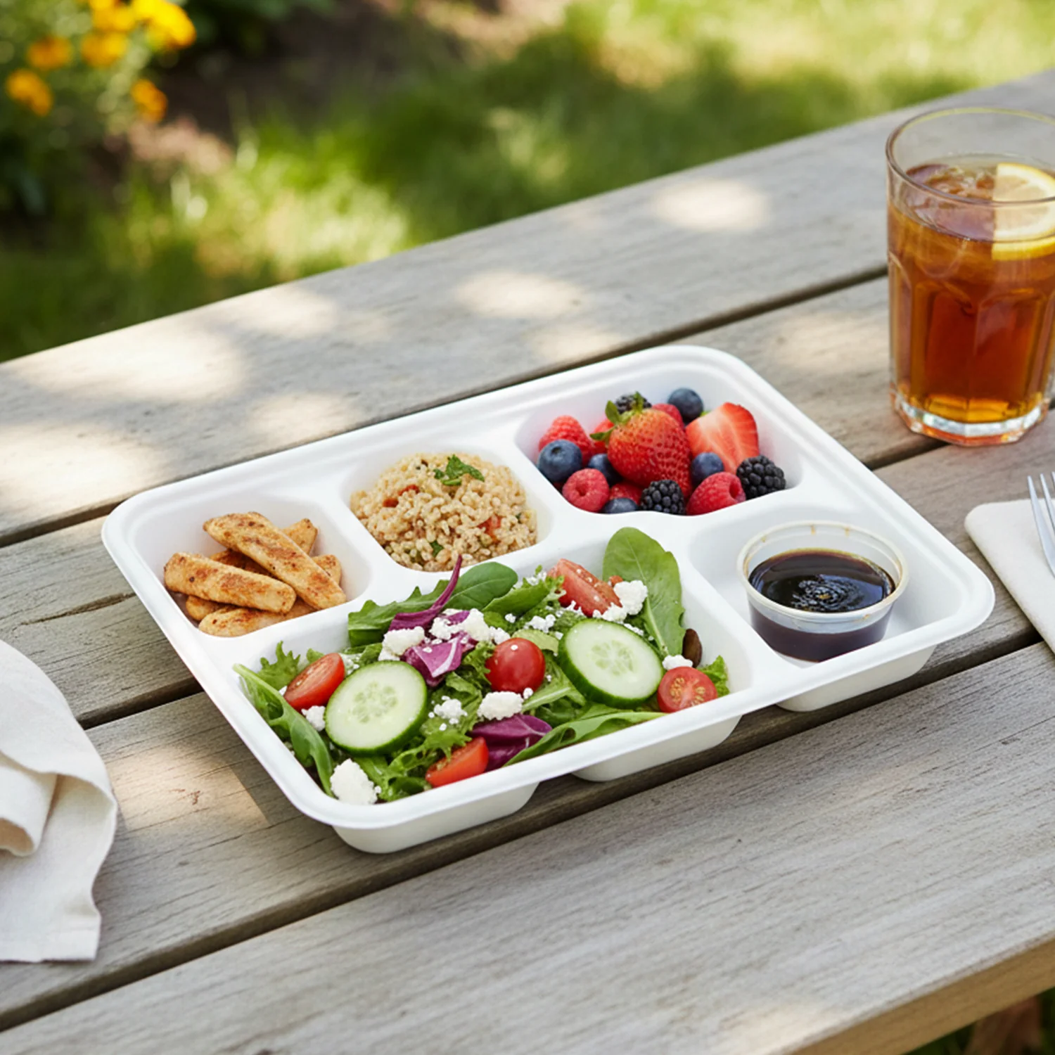 Vegnar 5 Compartment Compostable Bagasse Meal Tray 10 Pcs Set - Image 6