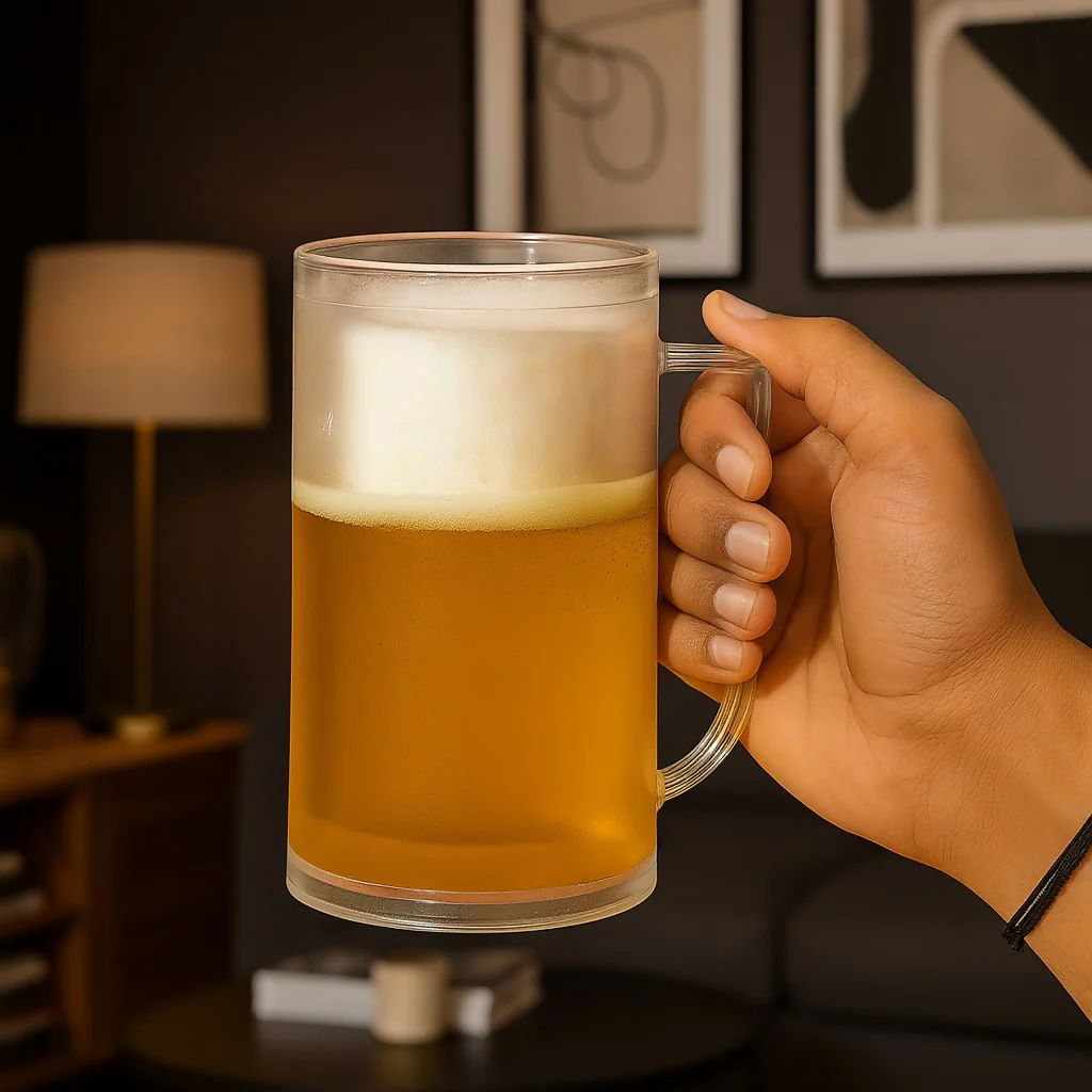 Frosted Glass Beer Mug with Handle – Premium Chilled Beer Cup for Home Bar, Parties, and Gifting | Large Capacity, Freezer Safe, Modern Matte Finish | Ideal for Beer, Juices & Cold Beverages - Image 3