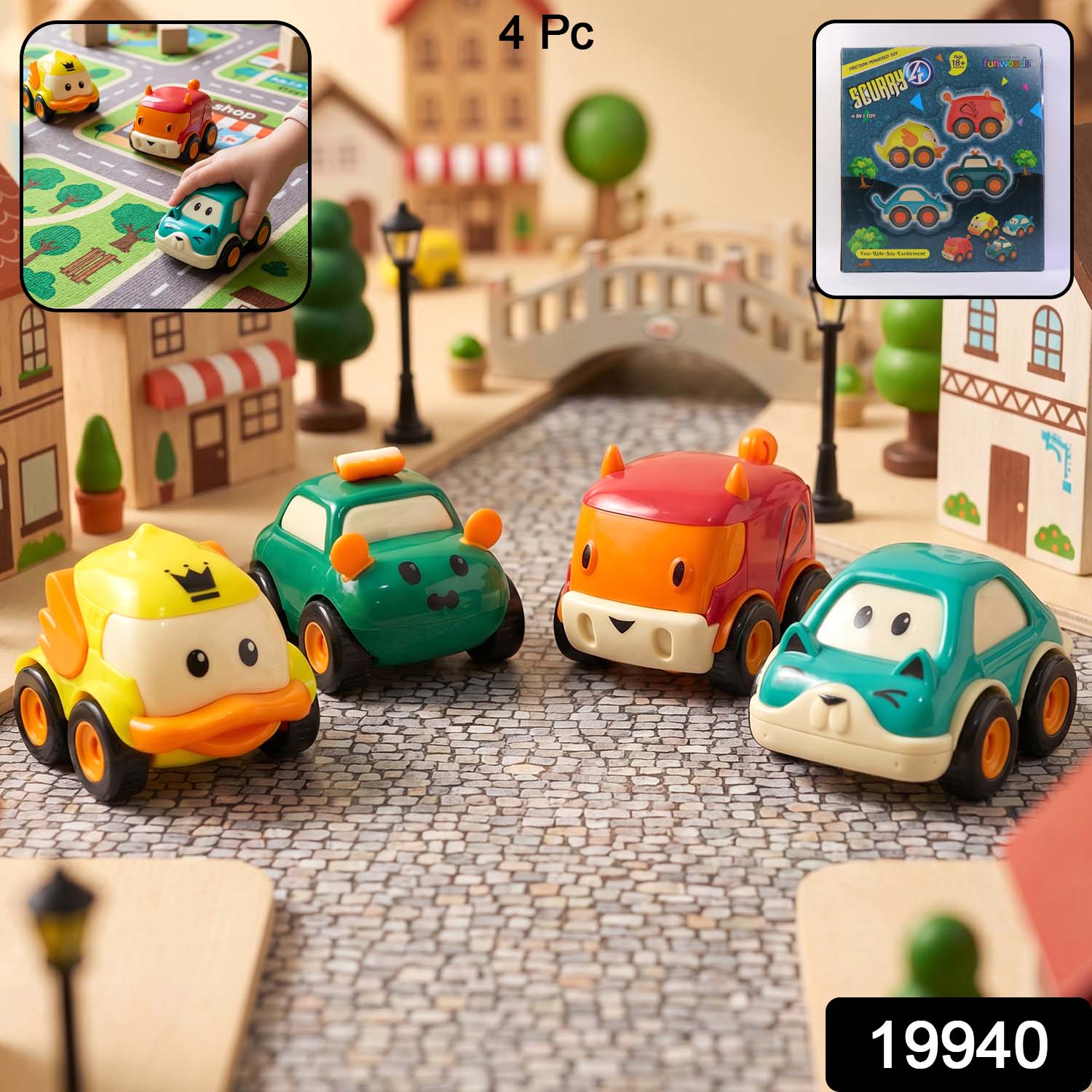 Funwoods Animal Cartoon Pull-Back Toy Car Set Pack 4 Pc - Image 2