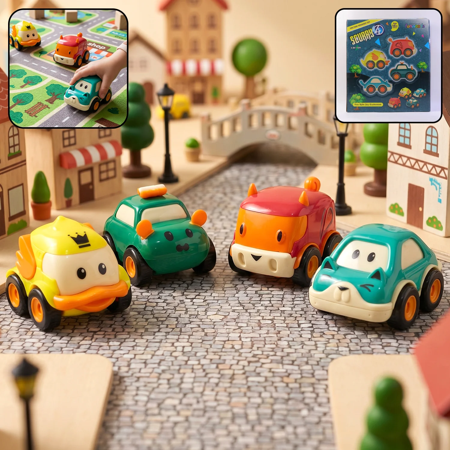 Funwoods Animal Cartoon Pull-Back Toy Car Set Pack 4 Pc - Image 3
