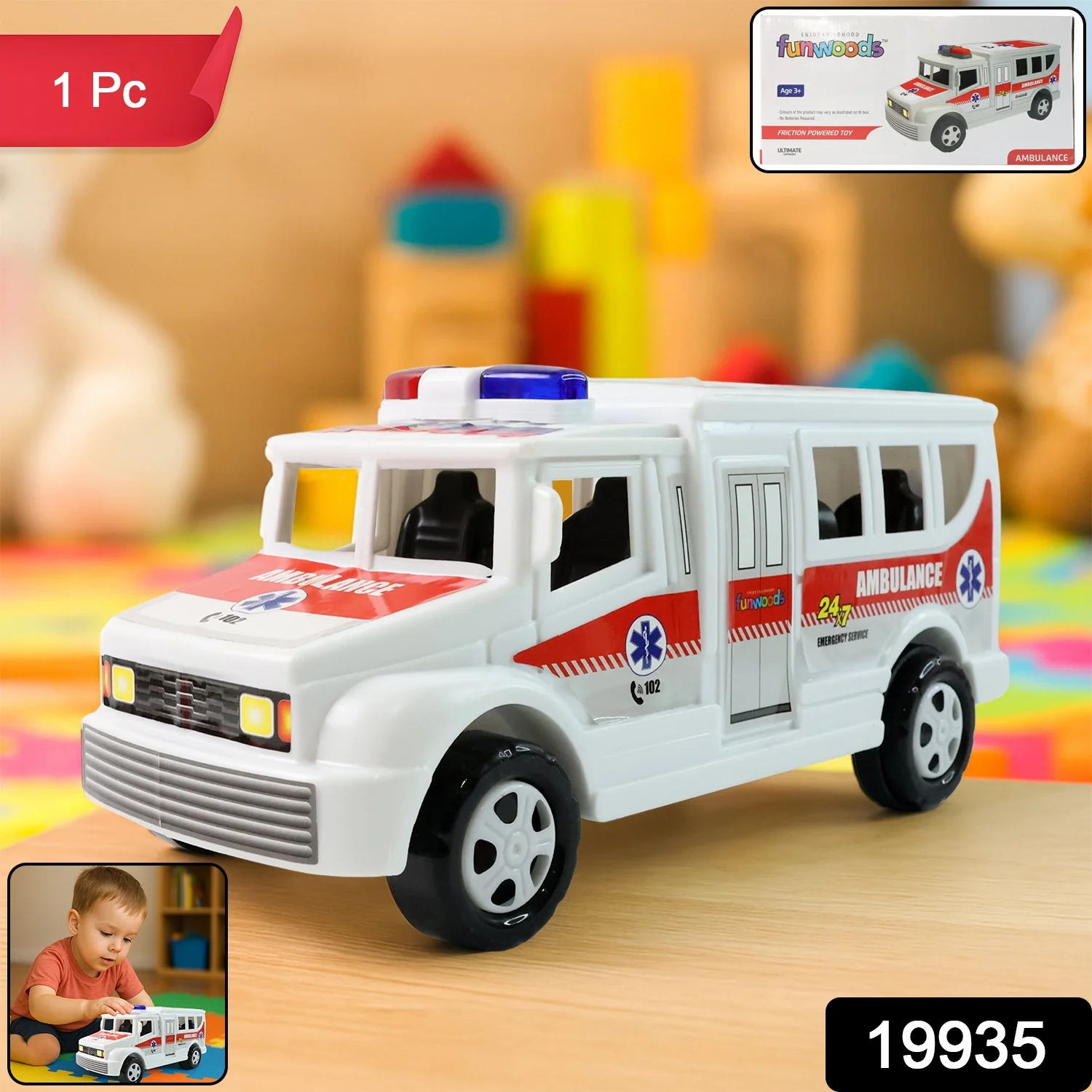 Funwoods Friction Powered Ambulance Toy for Kids (1 Pc) - Image 2