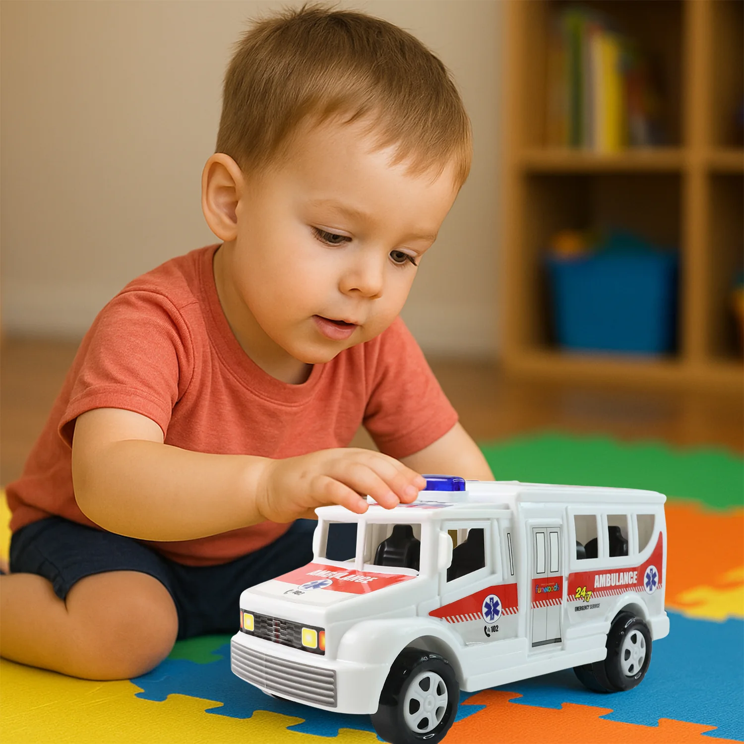 Funwoods Friction Powered Ambulance Toy for Kids (1 Pc) - Image 3