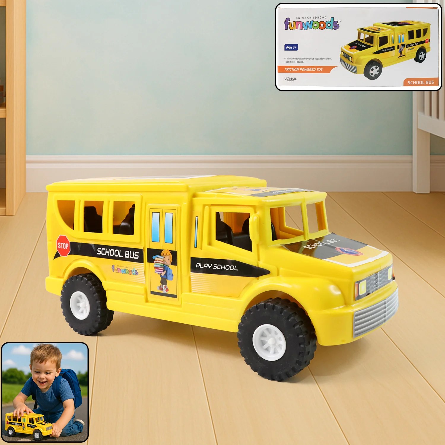Funwoods Friction-Powered School Bus Push-and-Go Vehicle Toy (1 Pc) - Image 7