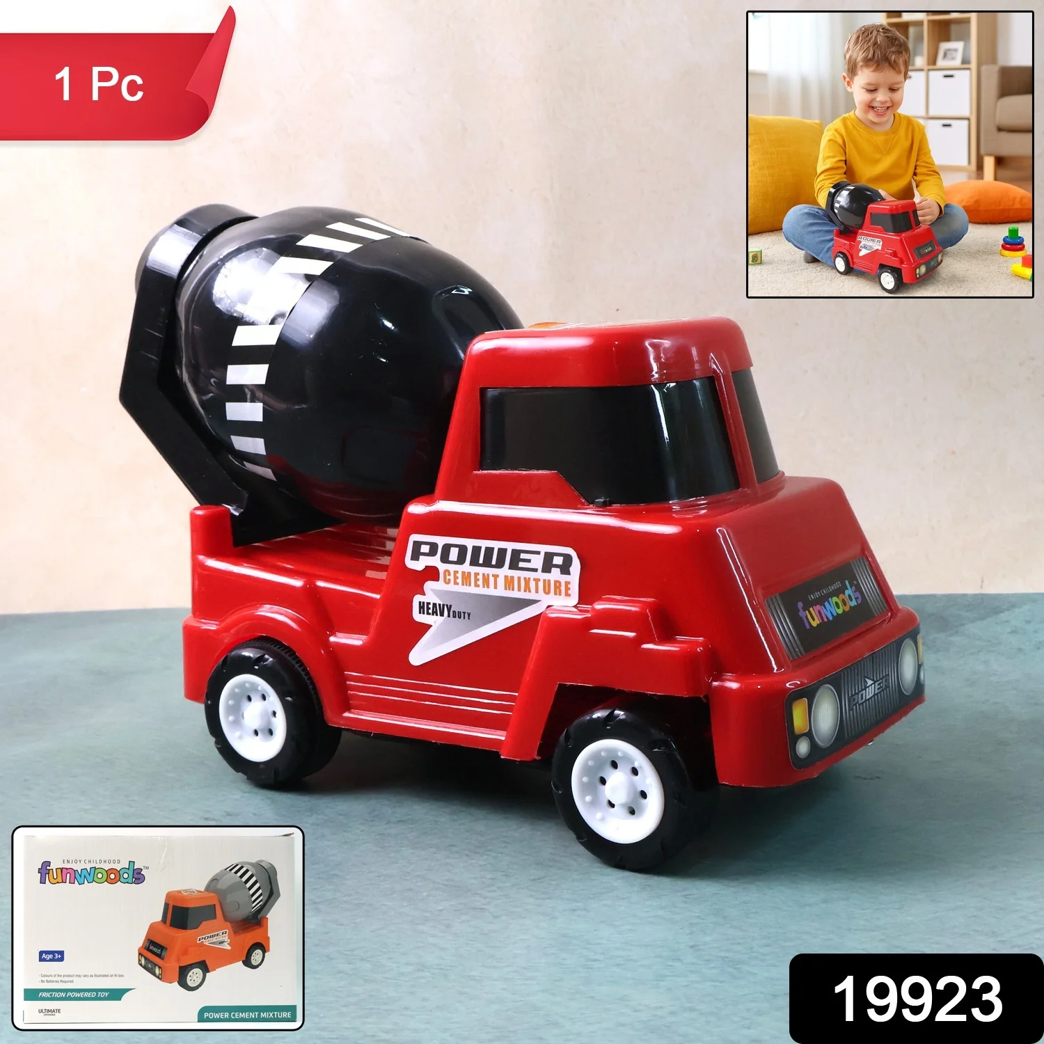 Kids Power Cement Mixer Toy Truck Friction Powered Toy 1 Pc - Image 2
