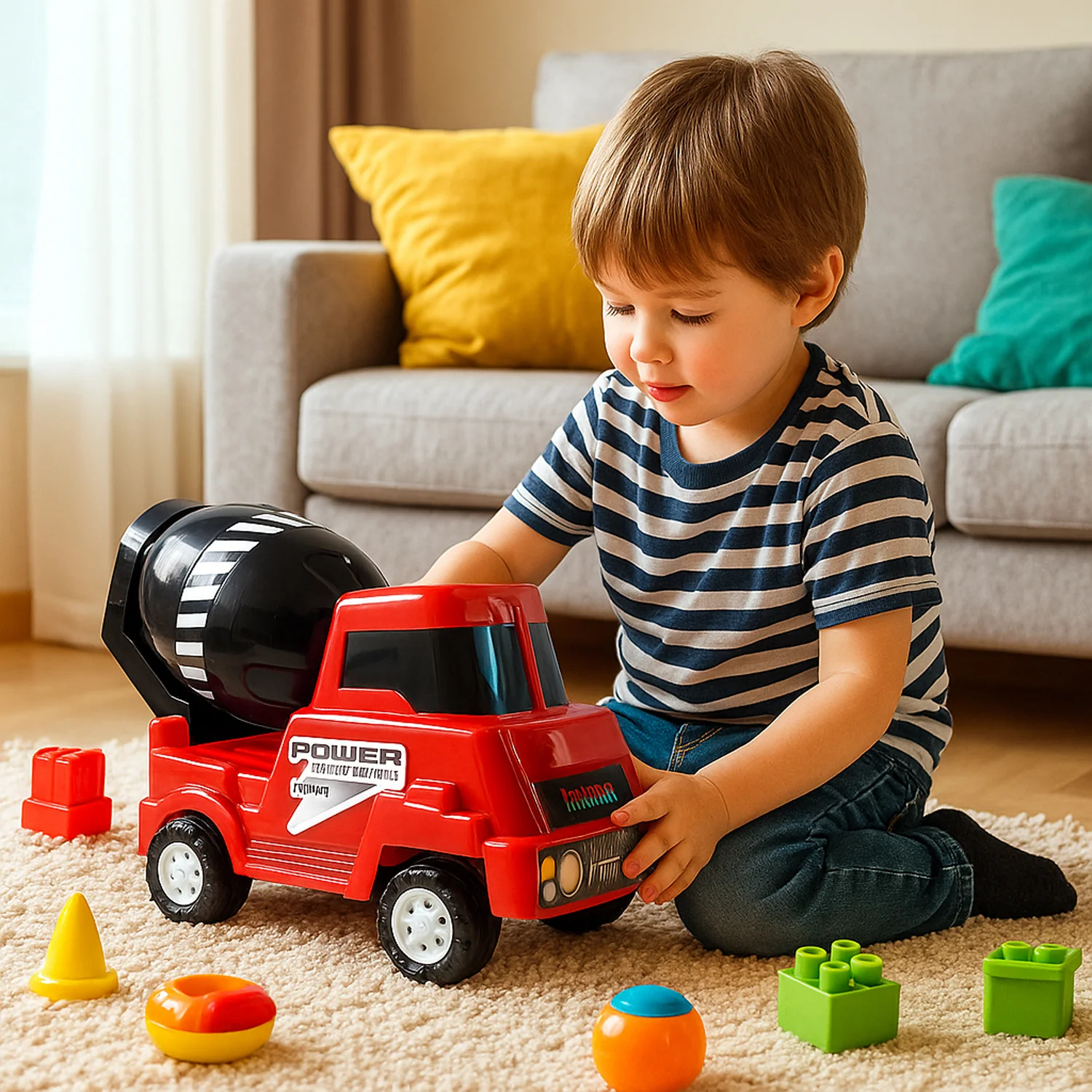 Kids Power Cement Mixer Toy Truck Friction Powered Toy 1 Pc - Image 6