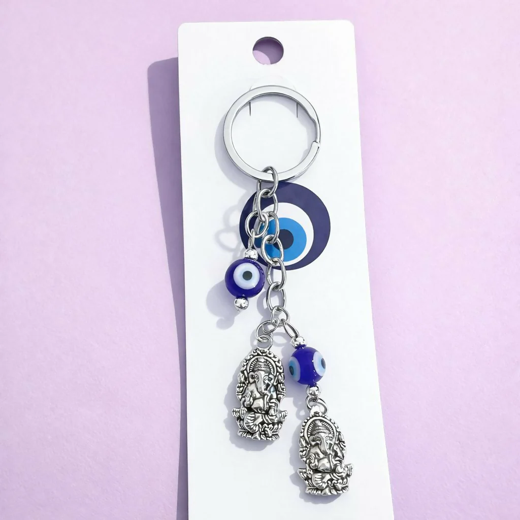 Ganesh Evil Eye Dual Charm Keychain for Car Keys, Bags & Gifting - Image 2