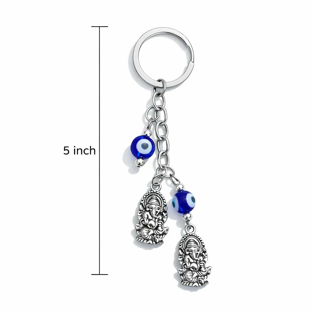 Ganesh Evil Eye Dual Charm Keychain for Car Keys, Bags & Gifting - Image 3
