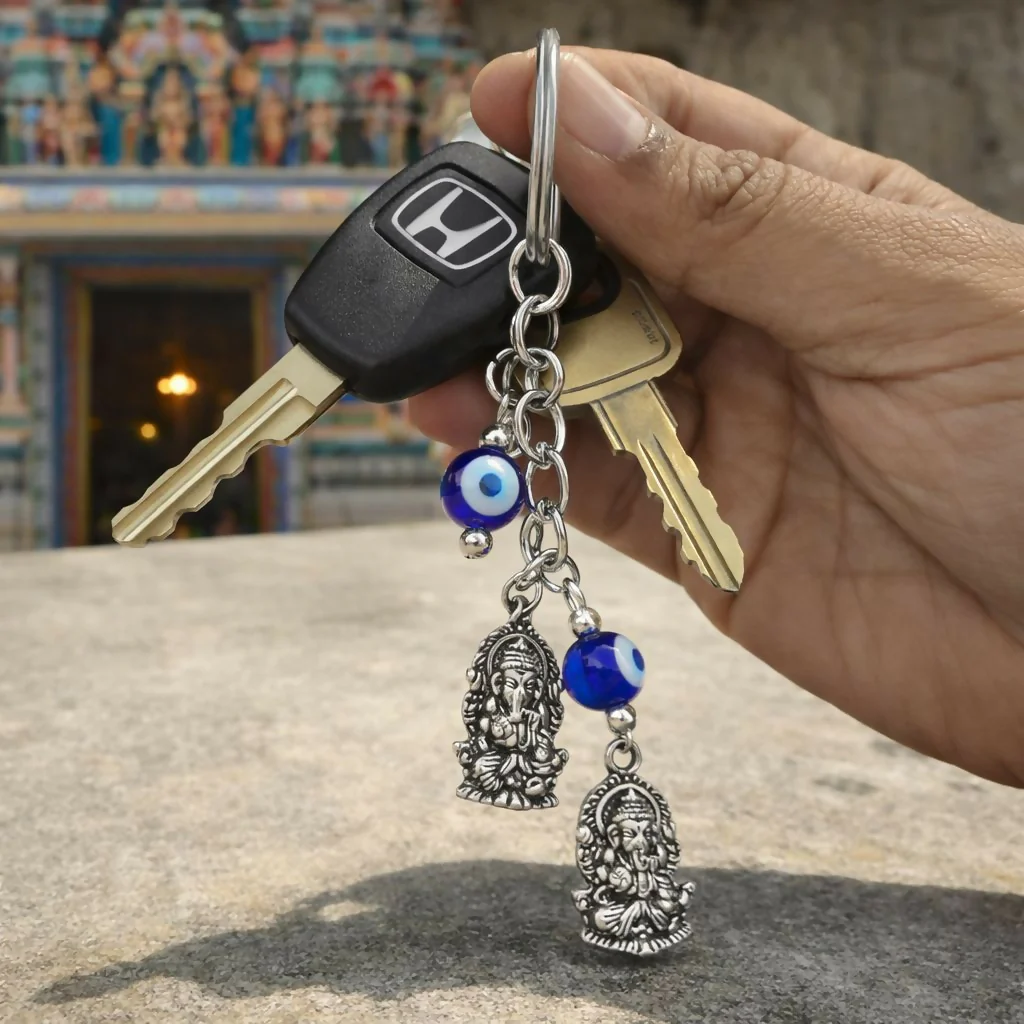 Ganesh Evil Eye Dual Charm Keychain for Car Keys, Bags & Gifting - Image 4