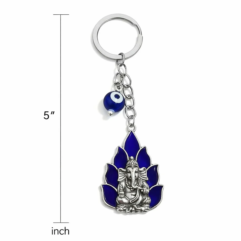Ganesh Evil Eye Keychain with Blue Enamel for Car Keys & Bags - Image 4