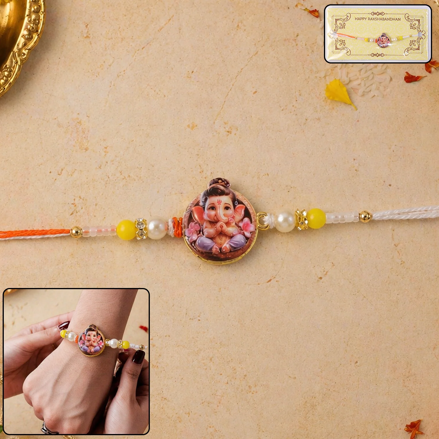 Ganesh Ji Premium Rakhi with Colorful Beads (1 Pc) - Image 2