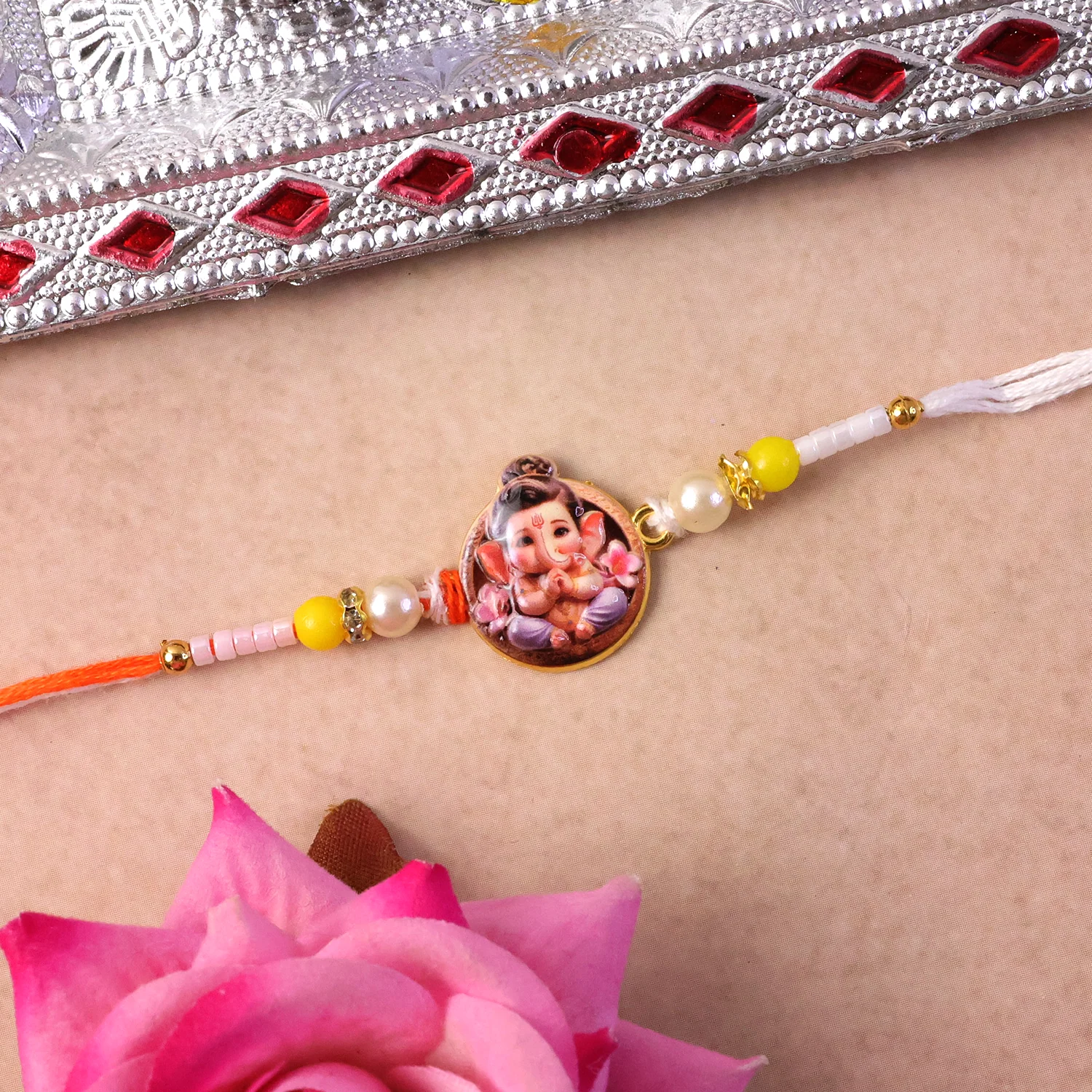 Ganesh Ji Premium Rakhi with Colorful Beads (1 Pc) - Image 3