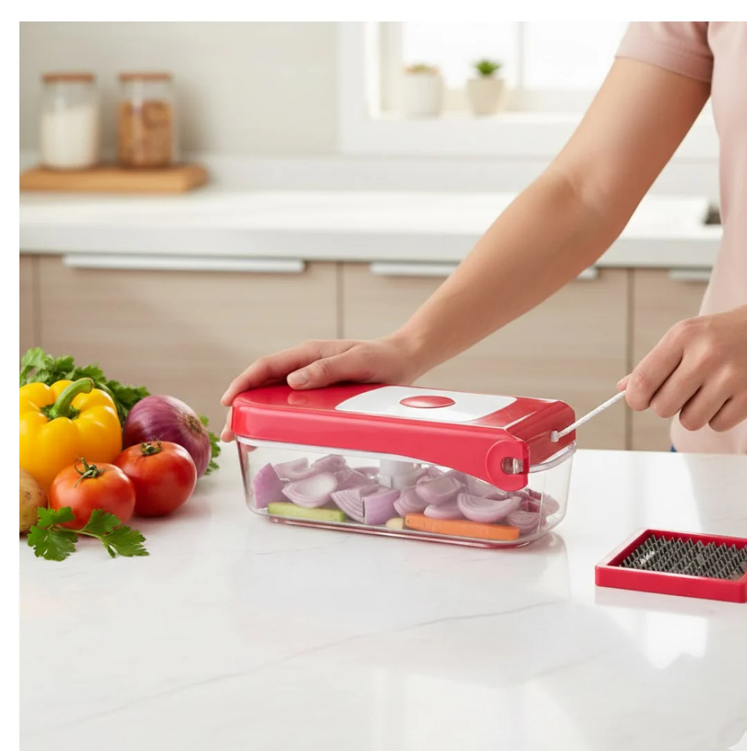 Ganesh Plastic Chopper Vegetable and Fruit Cutter, Red - Image 2