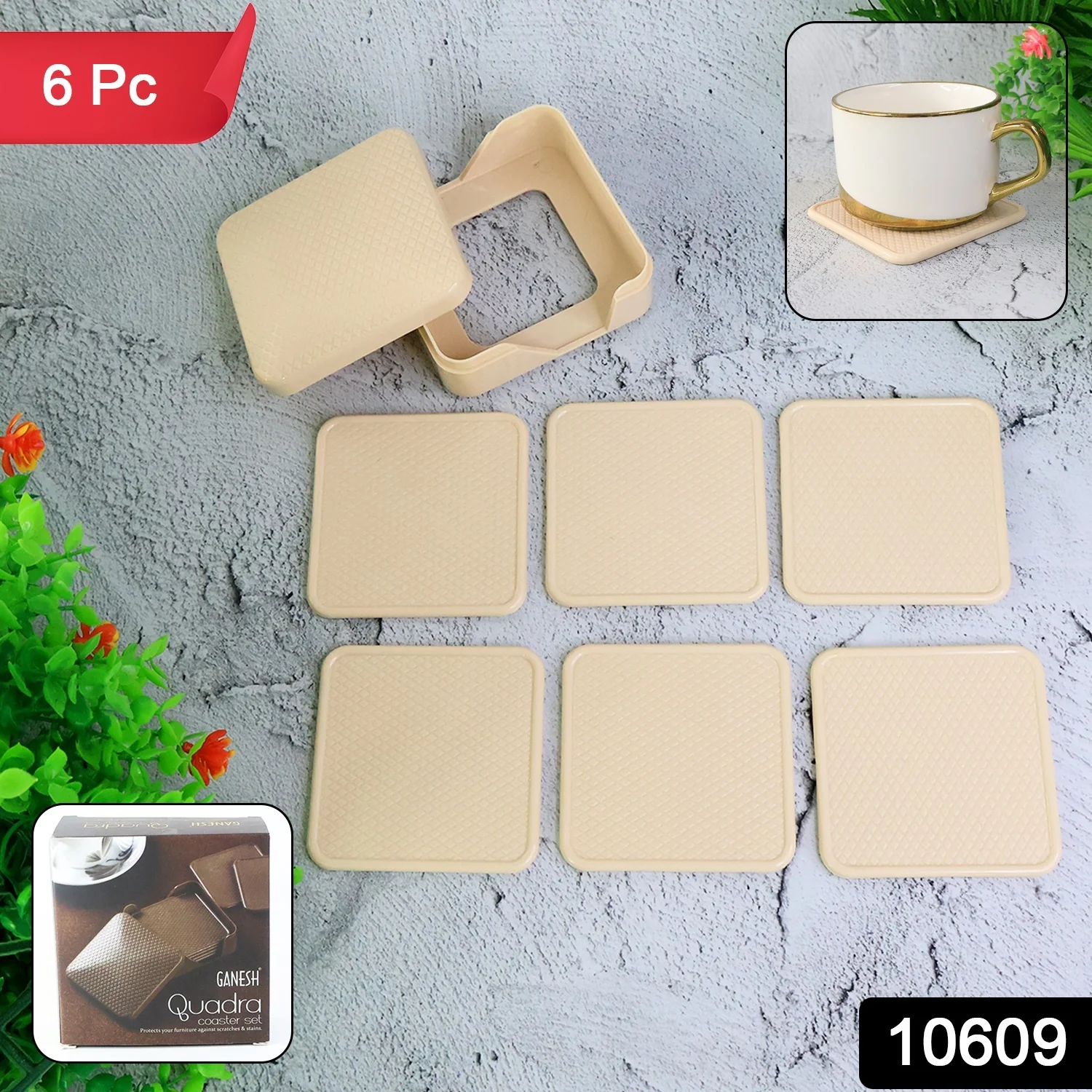 Ganesh Premium Square Coasters with Storage Box (6 Pc / Set) - Image 2
